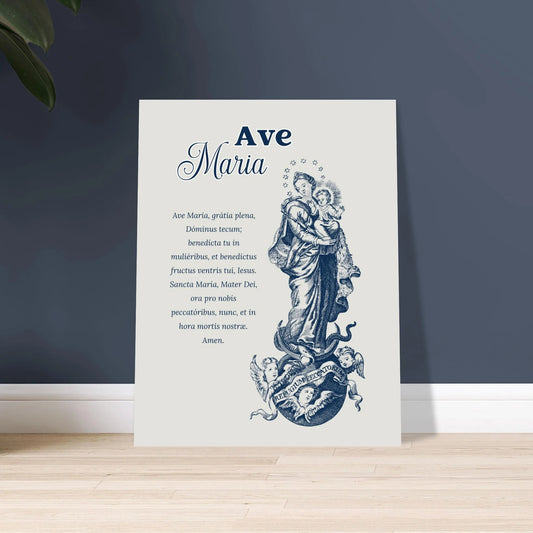 🎁 Ave Maria Vintage Art Poster – Our Madonna and Child Blue Line Art Design (100% off)