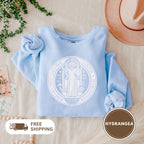 Saint Benedict Medal Unisex Sweatshirt, Crewneck Jumper, Christian Religious Gift, Catholic Clothing, Vintage Style Top