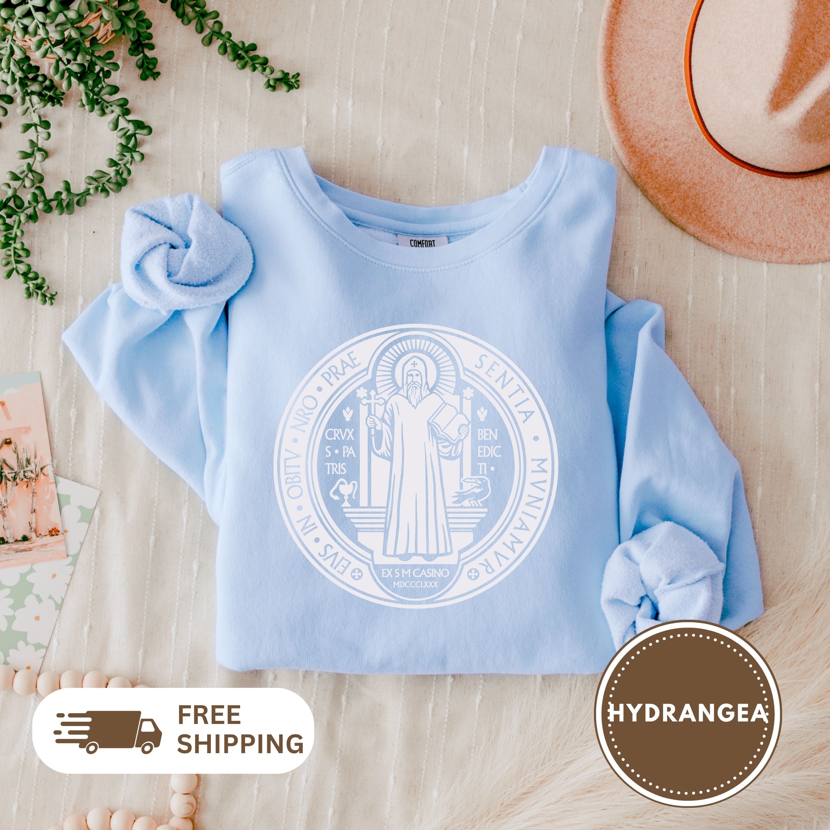 Saint Benedict Medal Unisex Sweatshirt, Crewneck Jumper, Christian Religious Gift, Catholic Clothing, Vintage Style Top