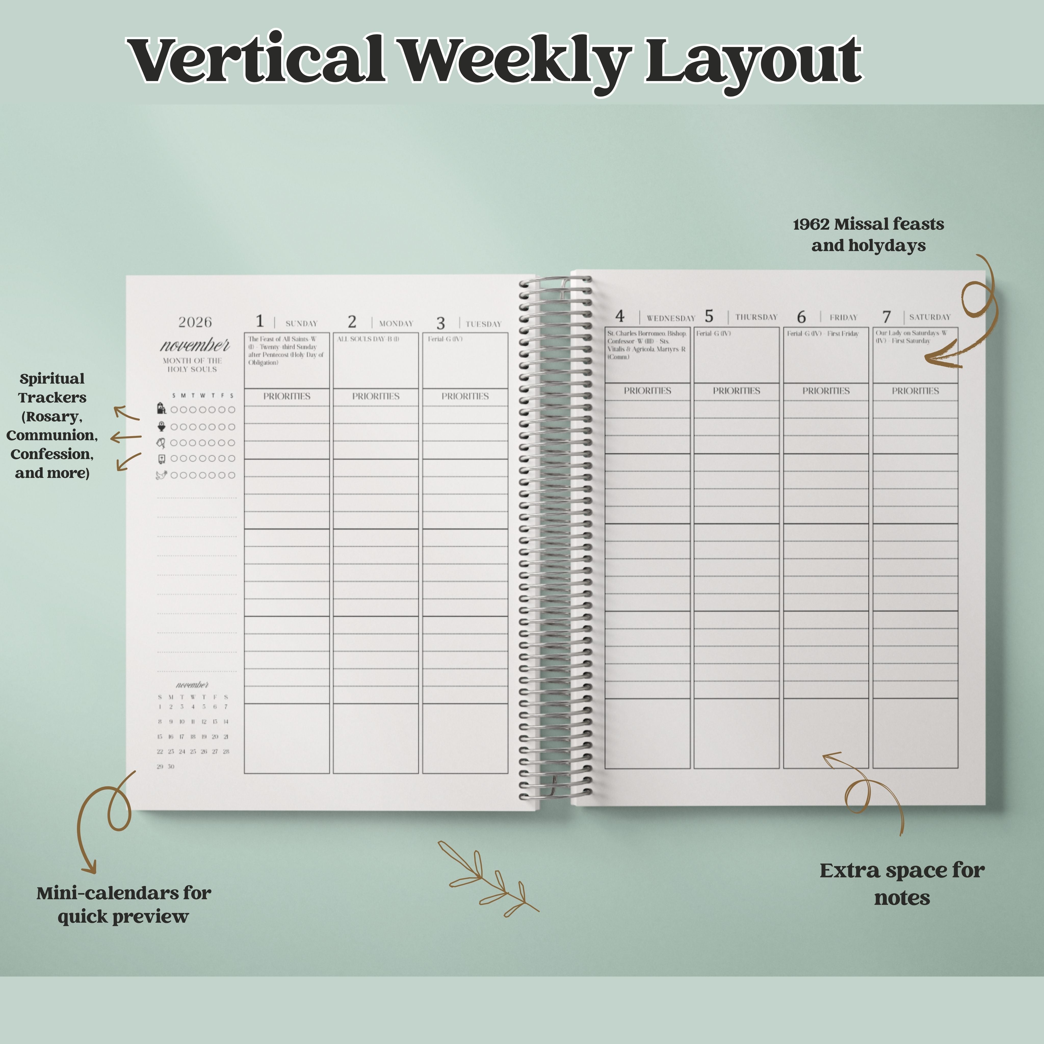 2026 Traditional Catholic Planner: Vertical Weekly Layout