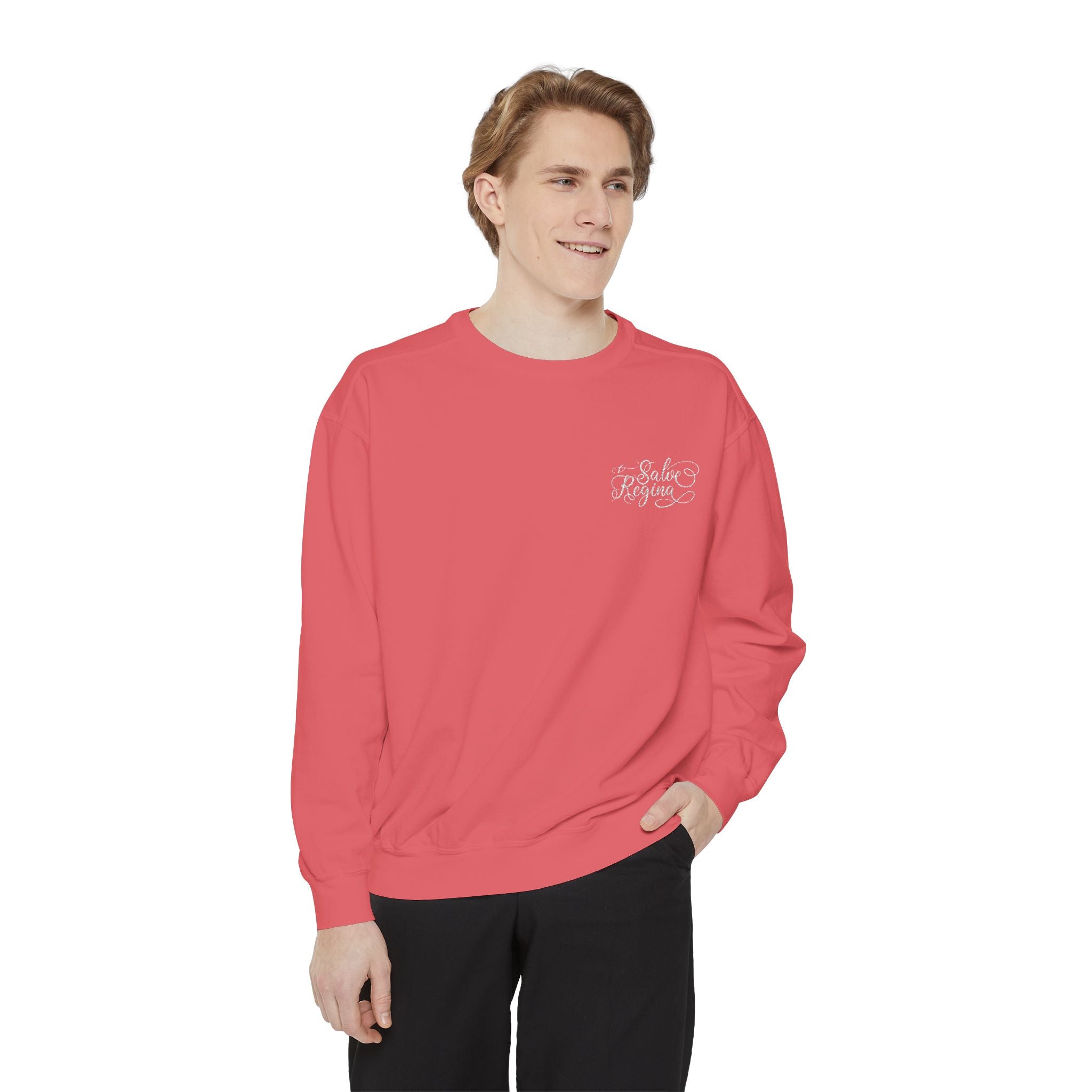 Comfort Colors Salve Regina Sweatshirt: Embroidered Marian Catholic Crewneck