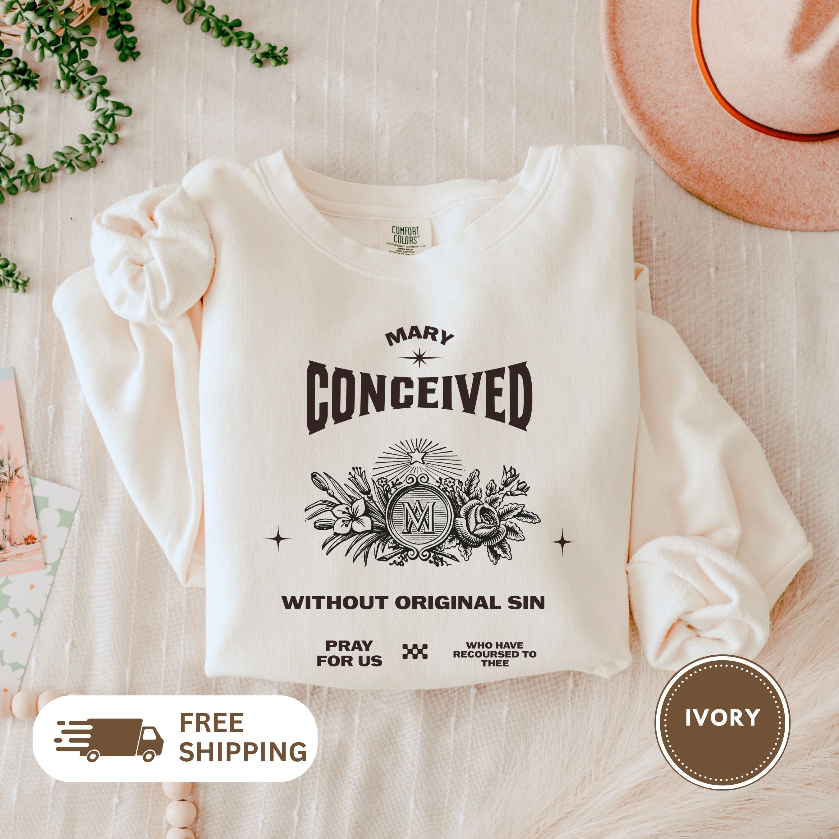 Marian Prayer Unisex Sweatshirt, Blessed Virgin Mary Devotional Crewneck, Catholic Religious Lightweight Jumper, Religious Gift for Him Her,