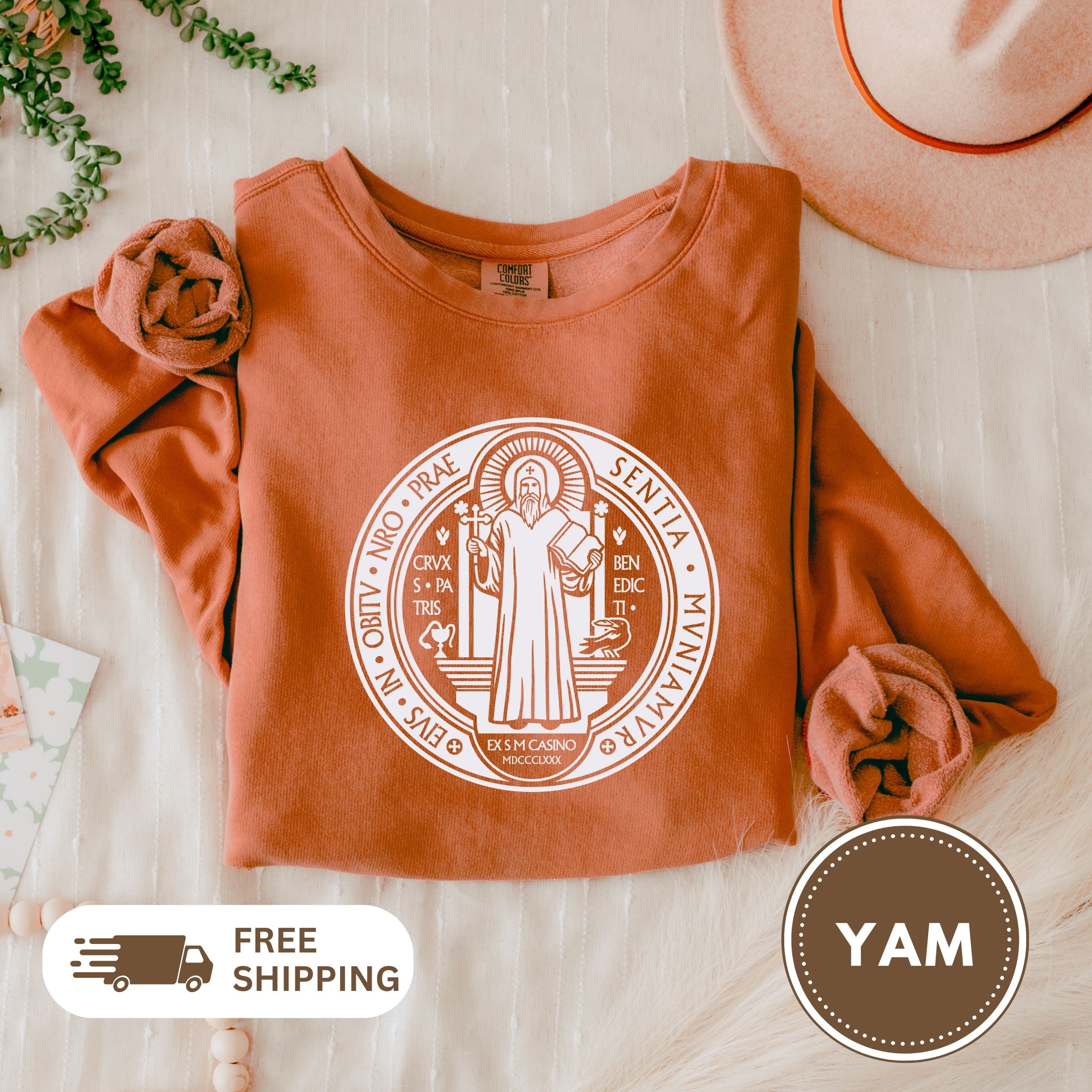 Saint Benedict Medal Unisex Sweatshirt, Crewneck Jumper, Christian Religious Gift, Catholic Clothing, Vintage Style Top