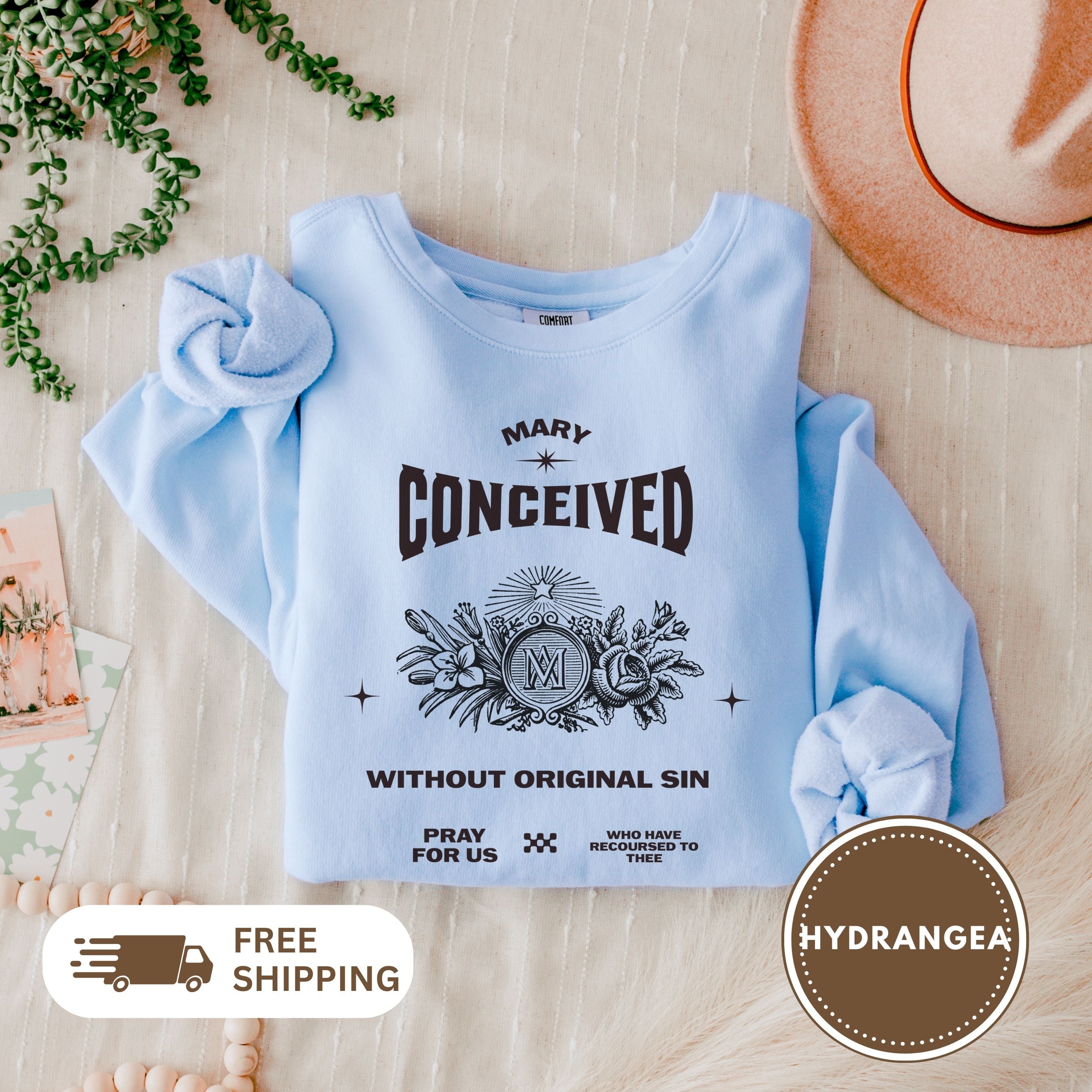 Marian Prayer Unisex Sweatshirt, Blessed Virgin Mary Devotional Crewneck, Catholic Religious Lightweight Jumper, Religious Gift for Him Her,