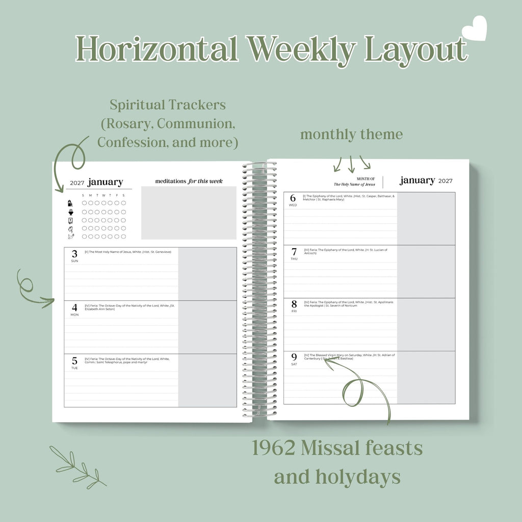 2026–2027 Traditional Catholic Planner: Horizontal Weekly Layout | 1962 Latin Mass Feasts | Murillo Cover ✦ PRE-ORDER ✦ Orders ship at the end of June.