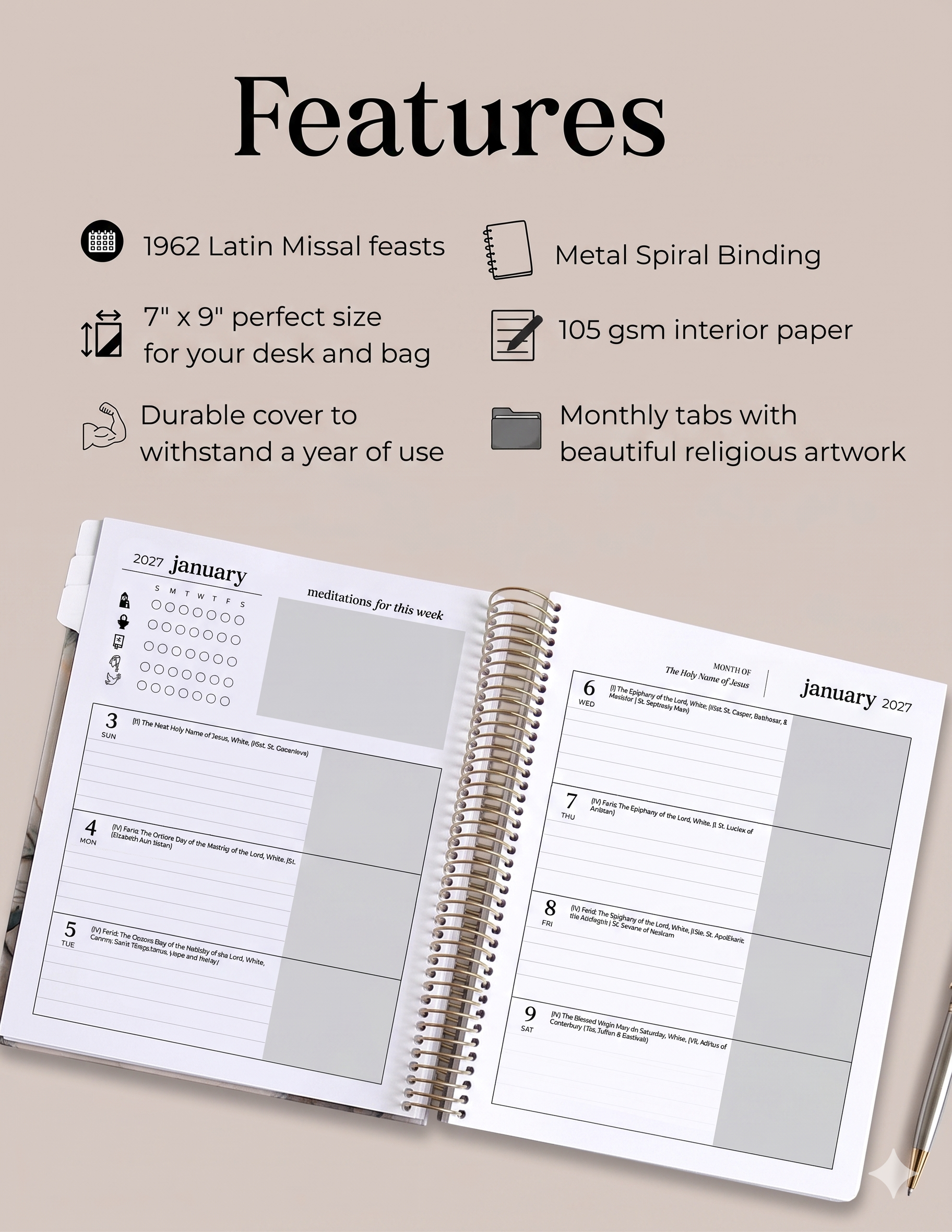 2026–2027 Traditional Catholic Planner: Horizontal Weekly Layout | 1962 Latin Mass Feasts | Murillo Cover ✦ PRE-ORDER ✦ Orders ship at the end of June.