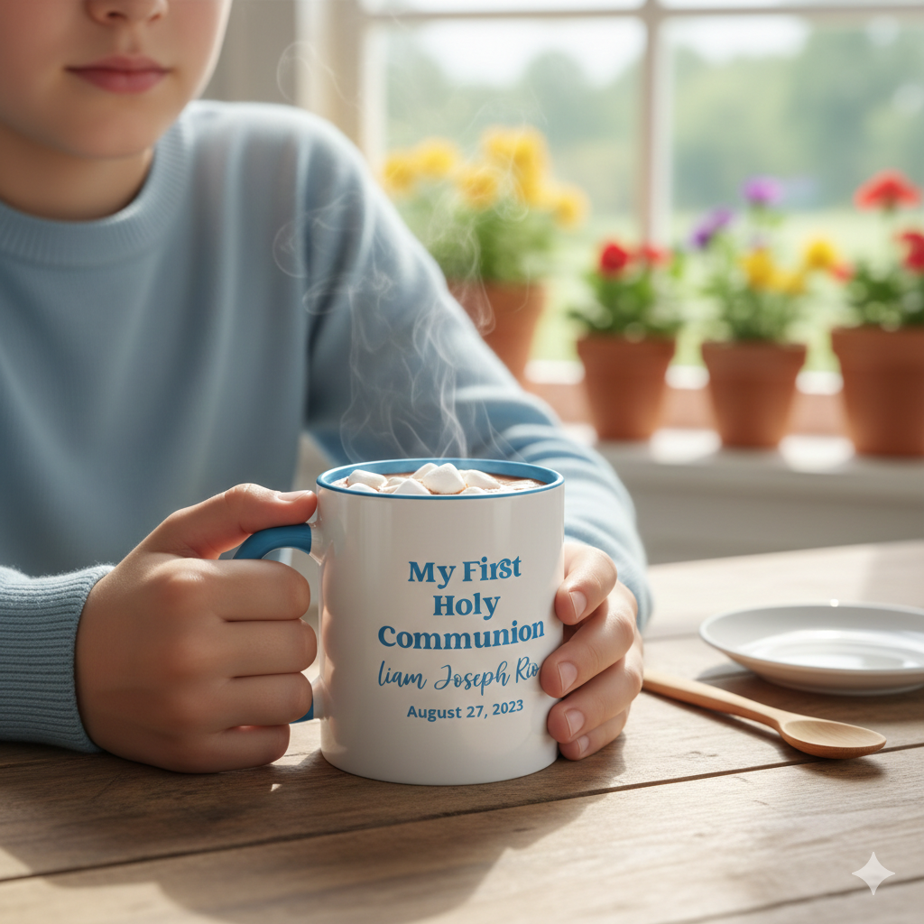 My First Holy Communion Mug | Personalized Name and Date, Accent Inside Color