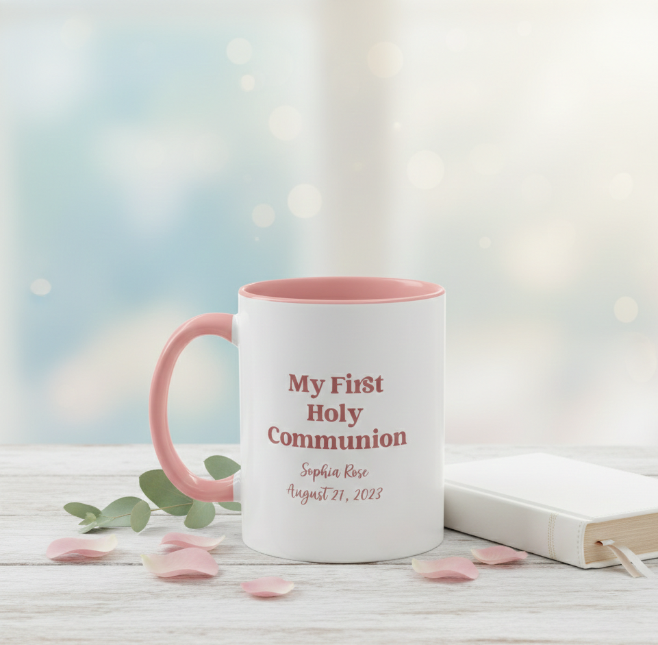 Personalized First Holy Communion Mug, Custom Catholic Gift for Girl with Name Date or Message