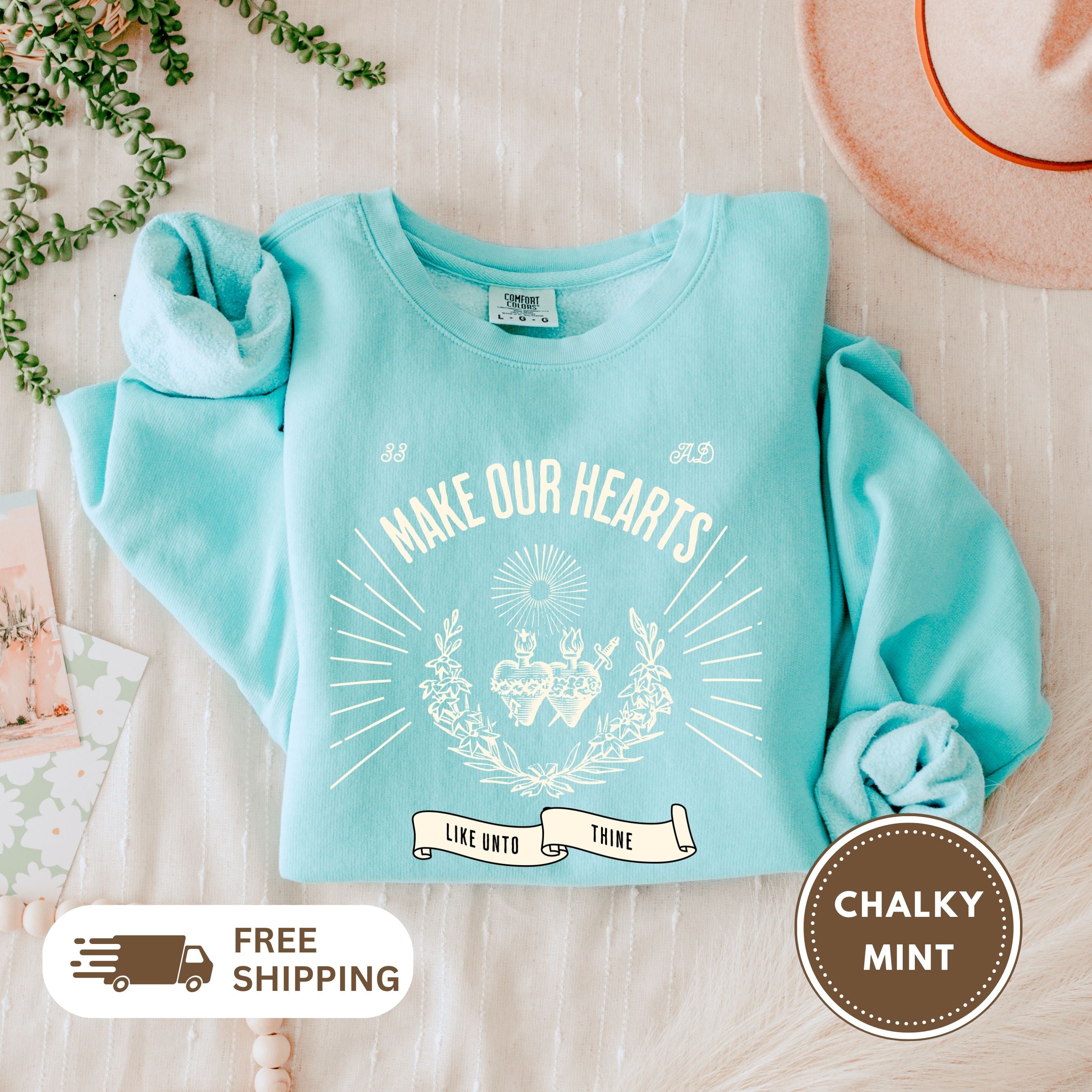 Vintage Sacred Heart Lightweight Crewneck Sweatshirt, Immaculate Heart of Mary, Religious Unisex Jumper, Jesus Design, Soft Pullover, Cozy