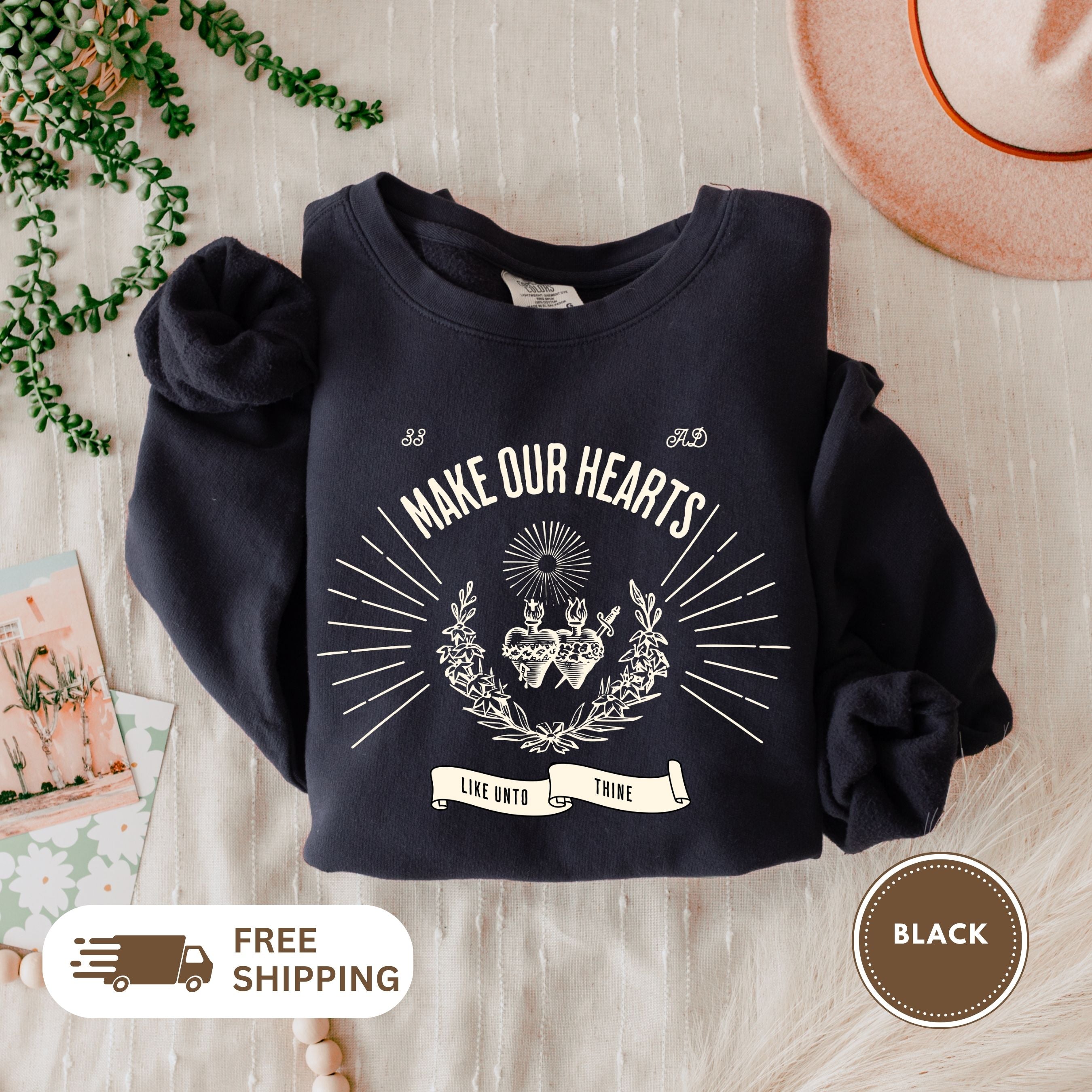 Vintage Sacred Heart Lightweight Crewneck Sweatshirt, Immaculate Heart of Mary, Religious Unisex Jumper, Jesus Design, Soft Pullover, Cozy