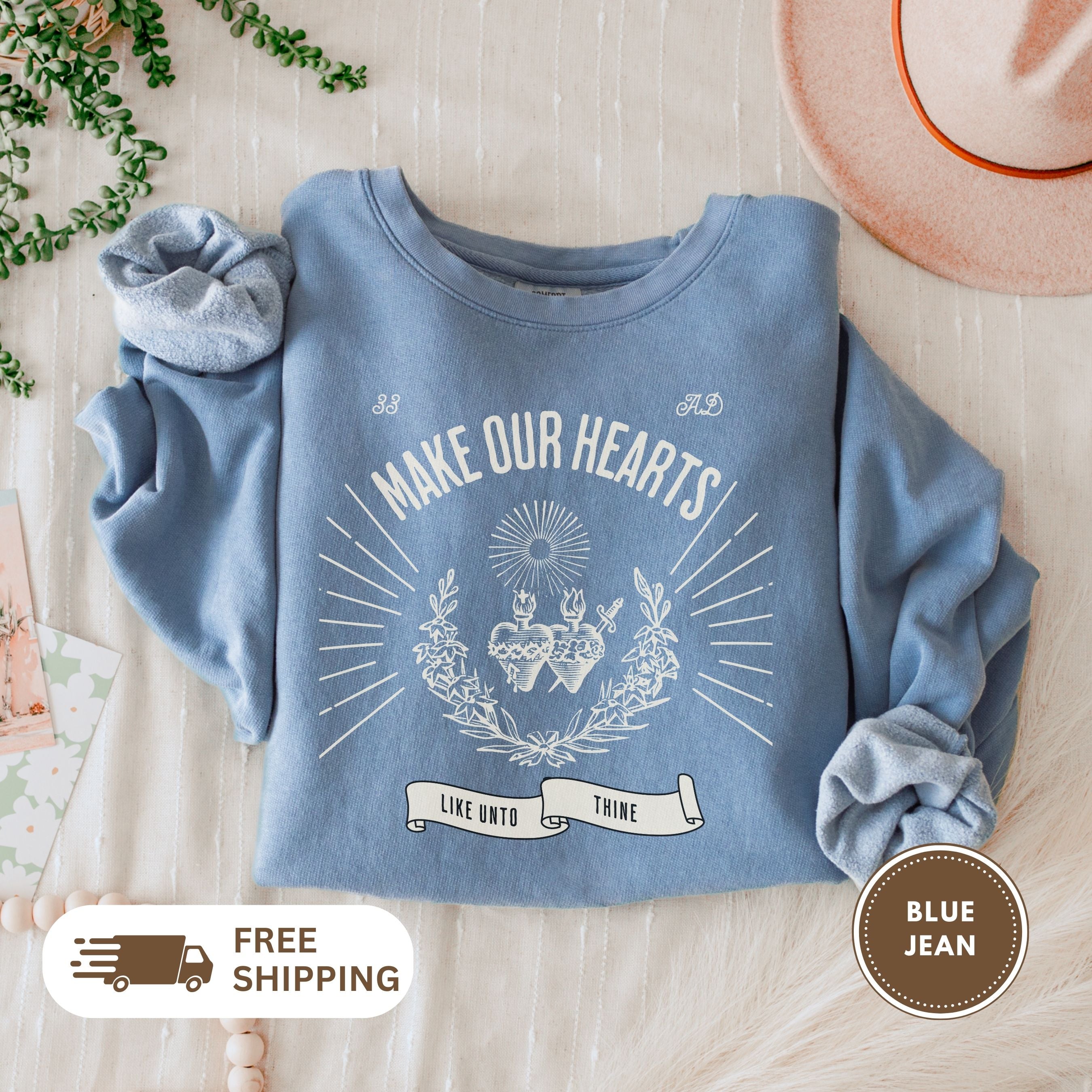 Vintage Sacred Heart Lightweight Crewneck Sweatshirt, Immaculate Heart of Mary, Religious Unisex Jumper, Jesus Design, Soft Pullover, Cozy