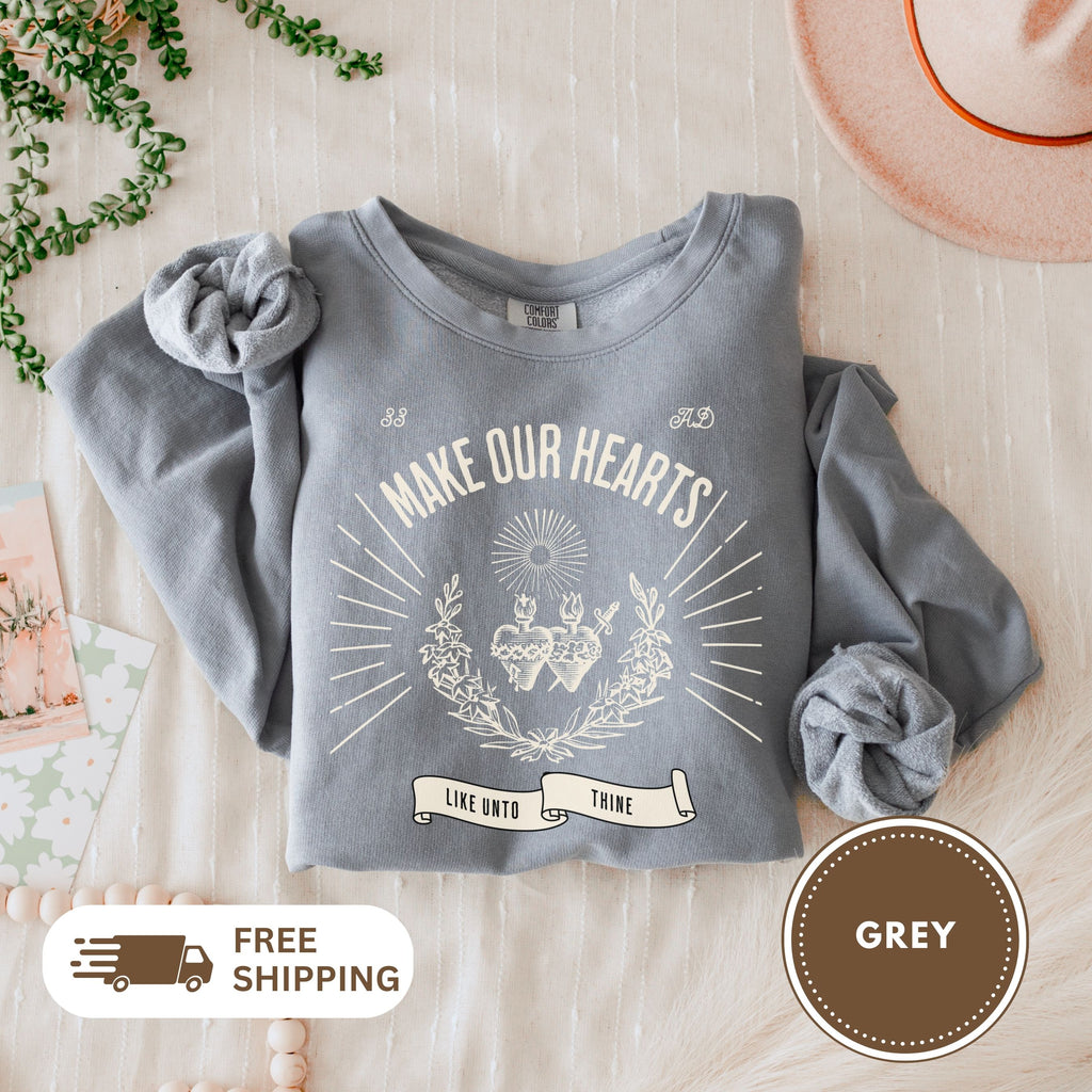 Vintage Sacred Heart Lightweight Crewneck Sweatshirt, Immaculate Heart of Mary, Religious Unisex Jumper, Jesus Design, Soft Pullover, Cozy