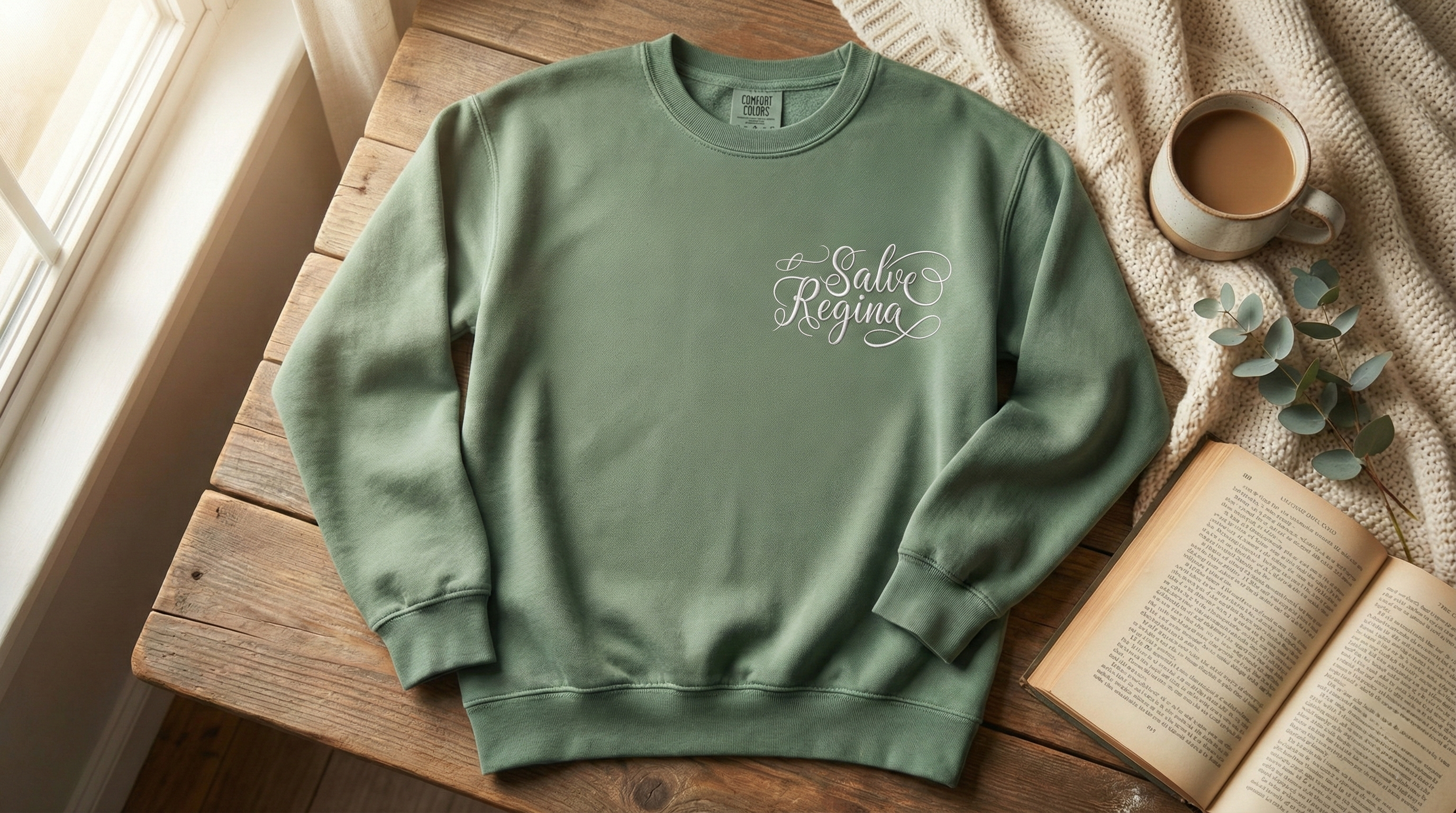 Comfort Colors Salve Regina Sweatshirt: Embroidered Marian Catholic Crewneck
