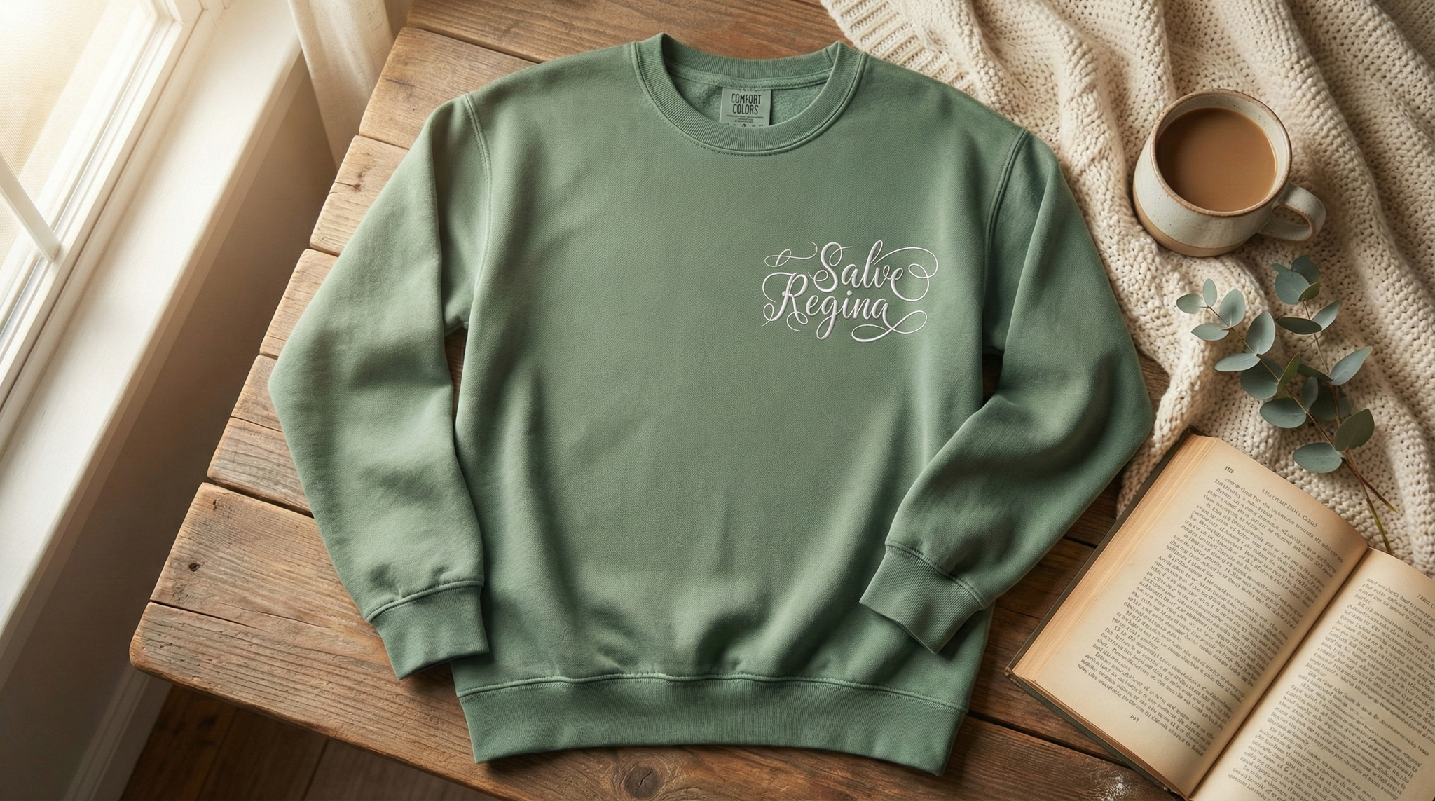 Comfort Colors Salve Regina Sweatshirt: Embroidered Marian Catholic Crewneck