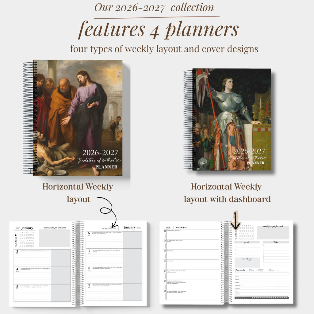 2026–2027 Traditional Catholic Planner: Horizontal Weekly Layout | 1962 Latin Mass Feasts | Murillo Cover