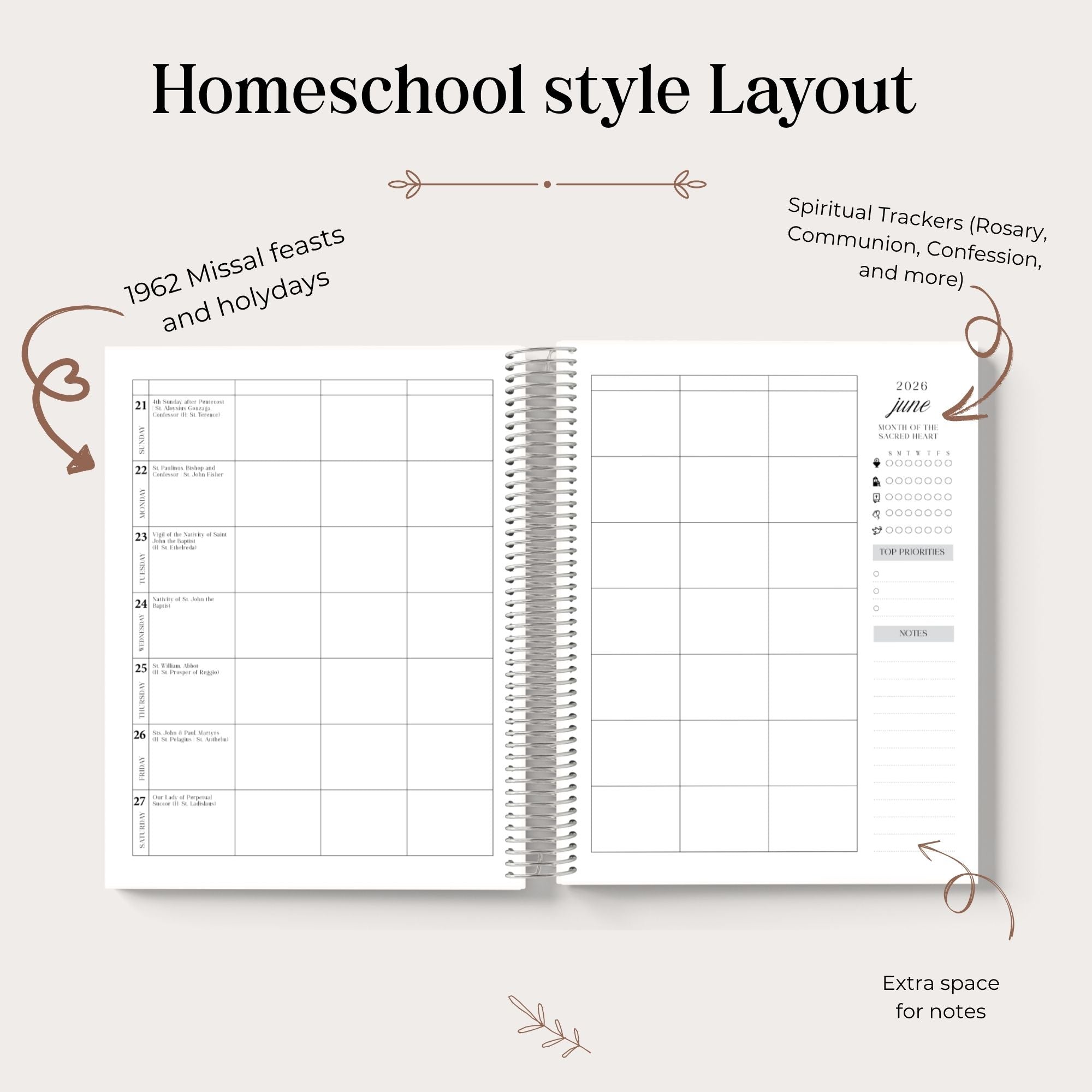 2026–2027 Traditional Catholic Homeschool Planner, Horizontal Weekly Layout (Feasts of the 1962 Missal) | St. Ildefonso Cover