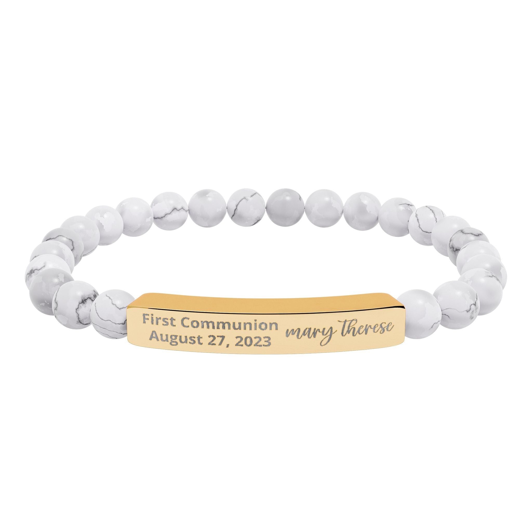 Personalized First Holy Communion Bracelet, Rose Quartz Catholic Jewelry with Engraved Name and Date