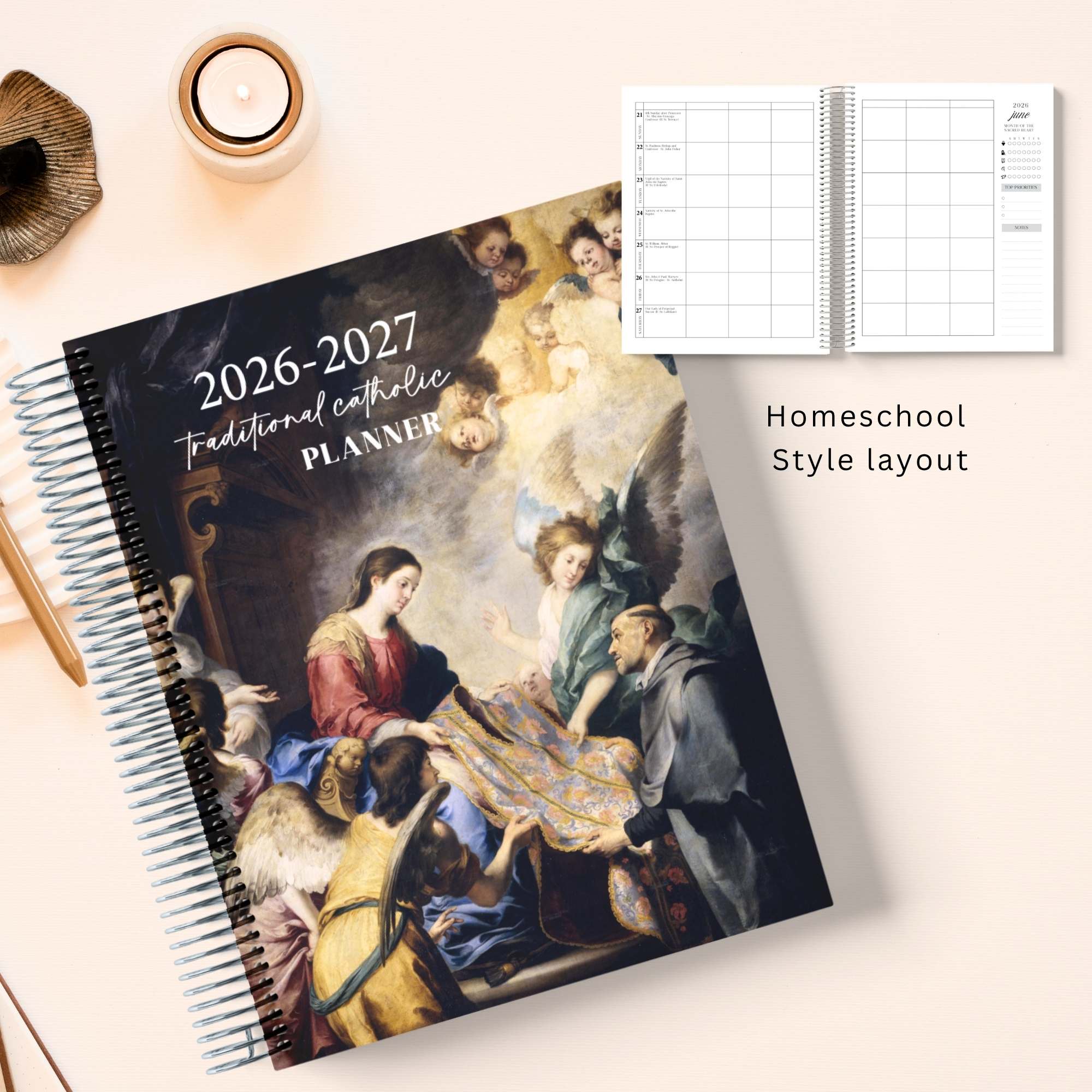 2026–2027 Traditional Catholic Homeschool Planner, Horizontal Weekly Layout (Feasts of the 1962 Missal) | St. Ildefonso Cover