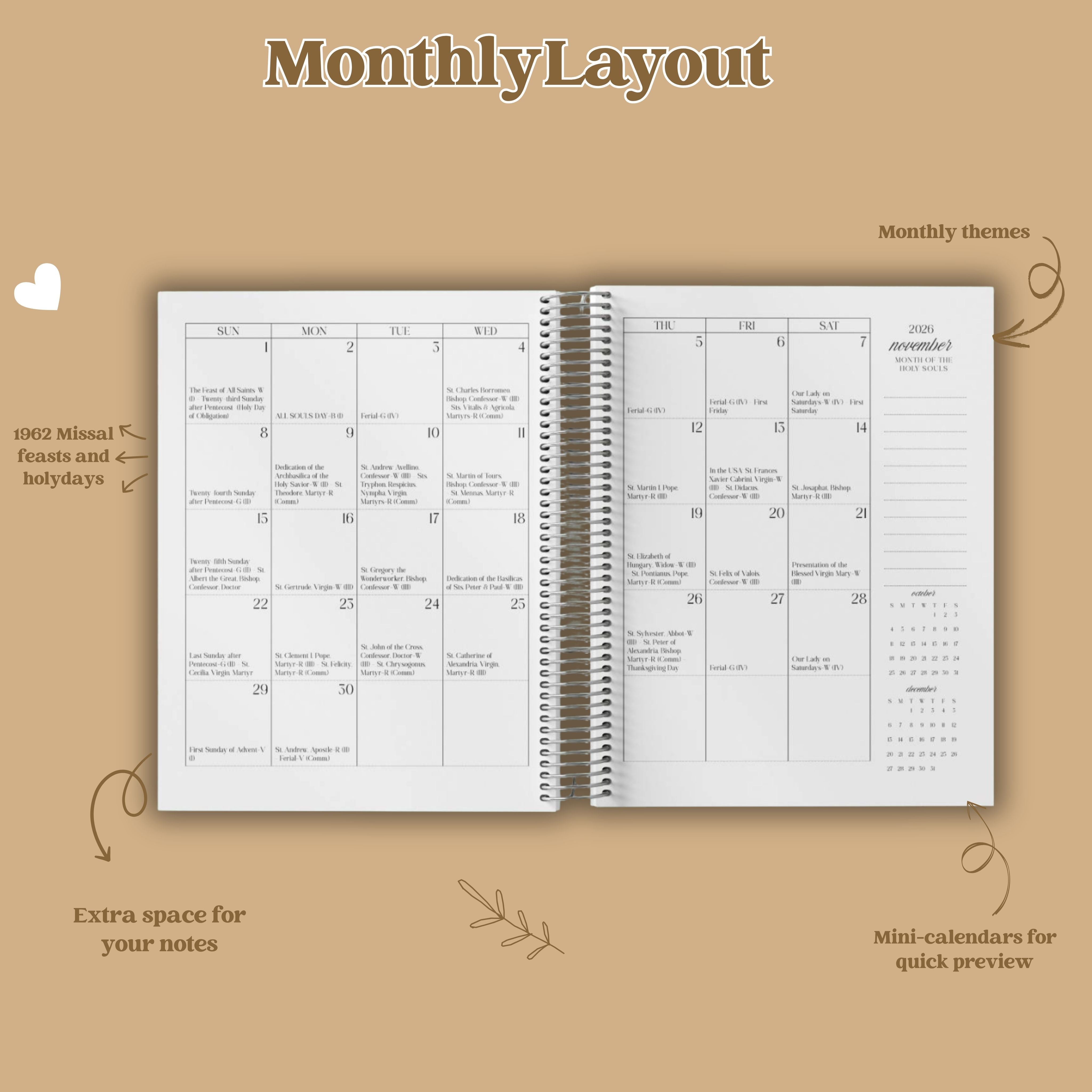 2026 Traditional Catholic Planner: Horizontal Weekly Layout