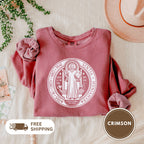 Saint Benedict Medal Unisex Sweatshirt, Crewneck Jumper, Christian Religious Gift, Catholic Clothing, Vintage Style Top
