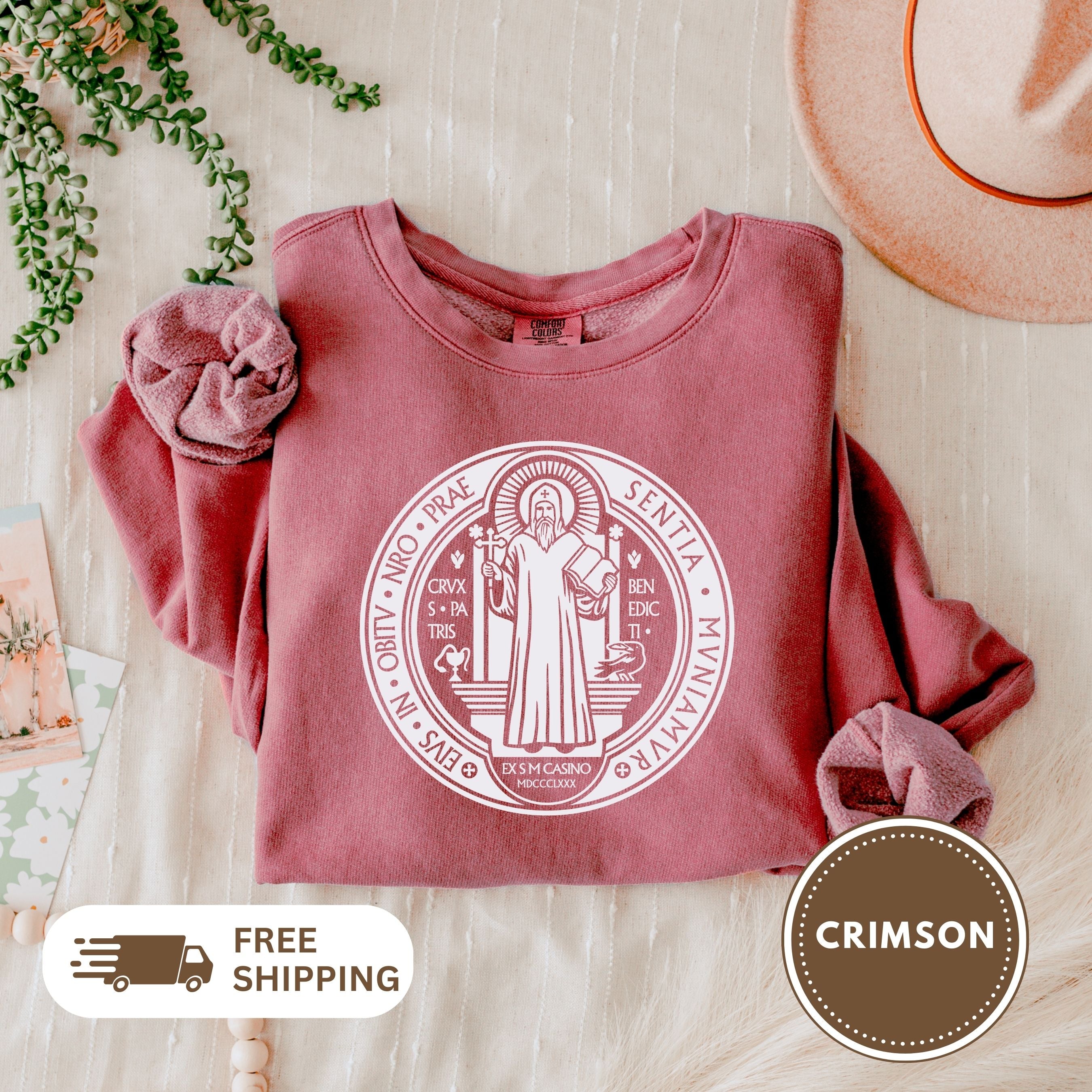 Saint Benedict Medal Unisex Sweatshirt, Crewneck Jumper, Christian Religious Gift, Catholic Clothing, Vintage Style Top