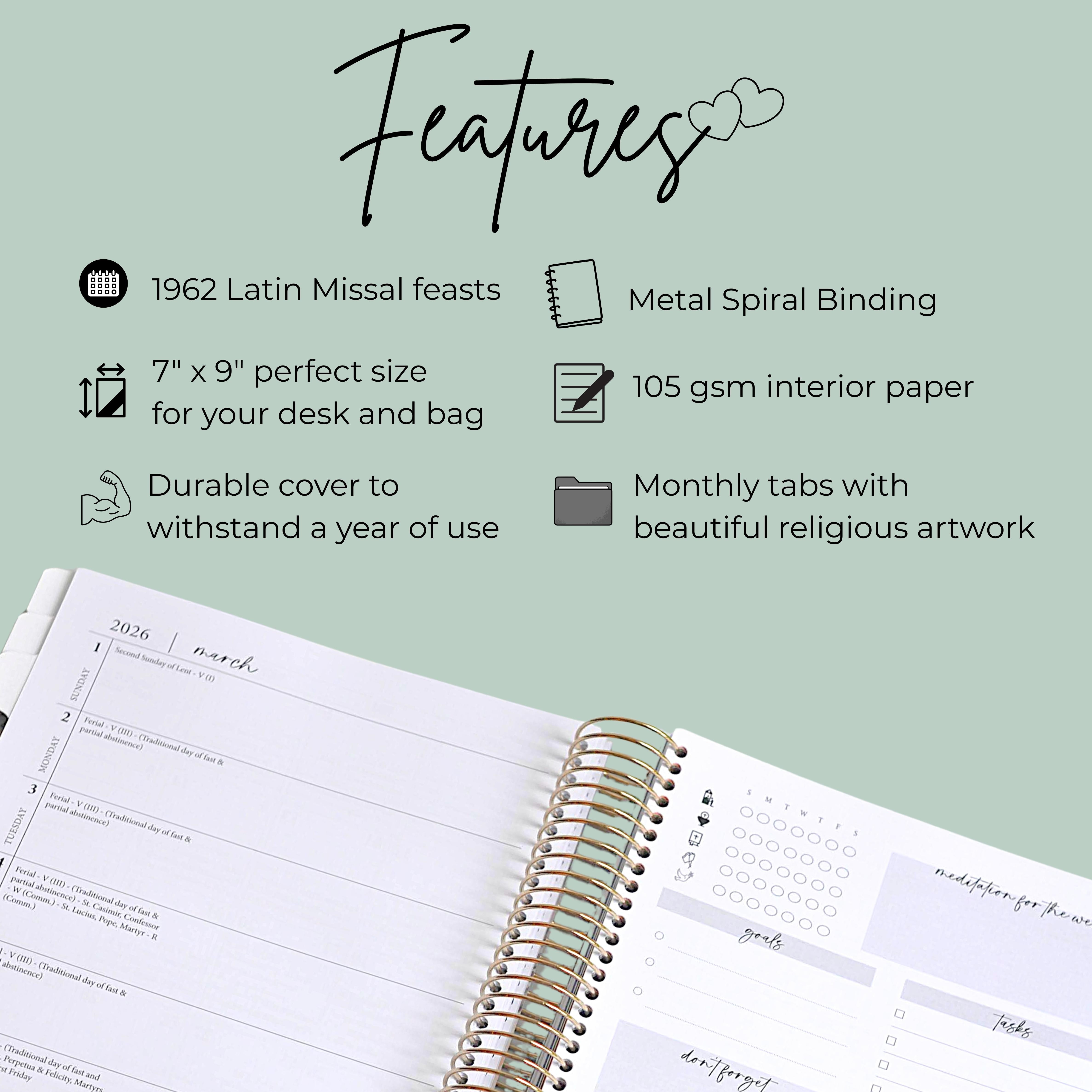 2026 Traditional Catholic Planner: Horizontal Weekly Layout