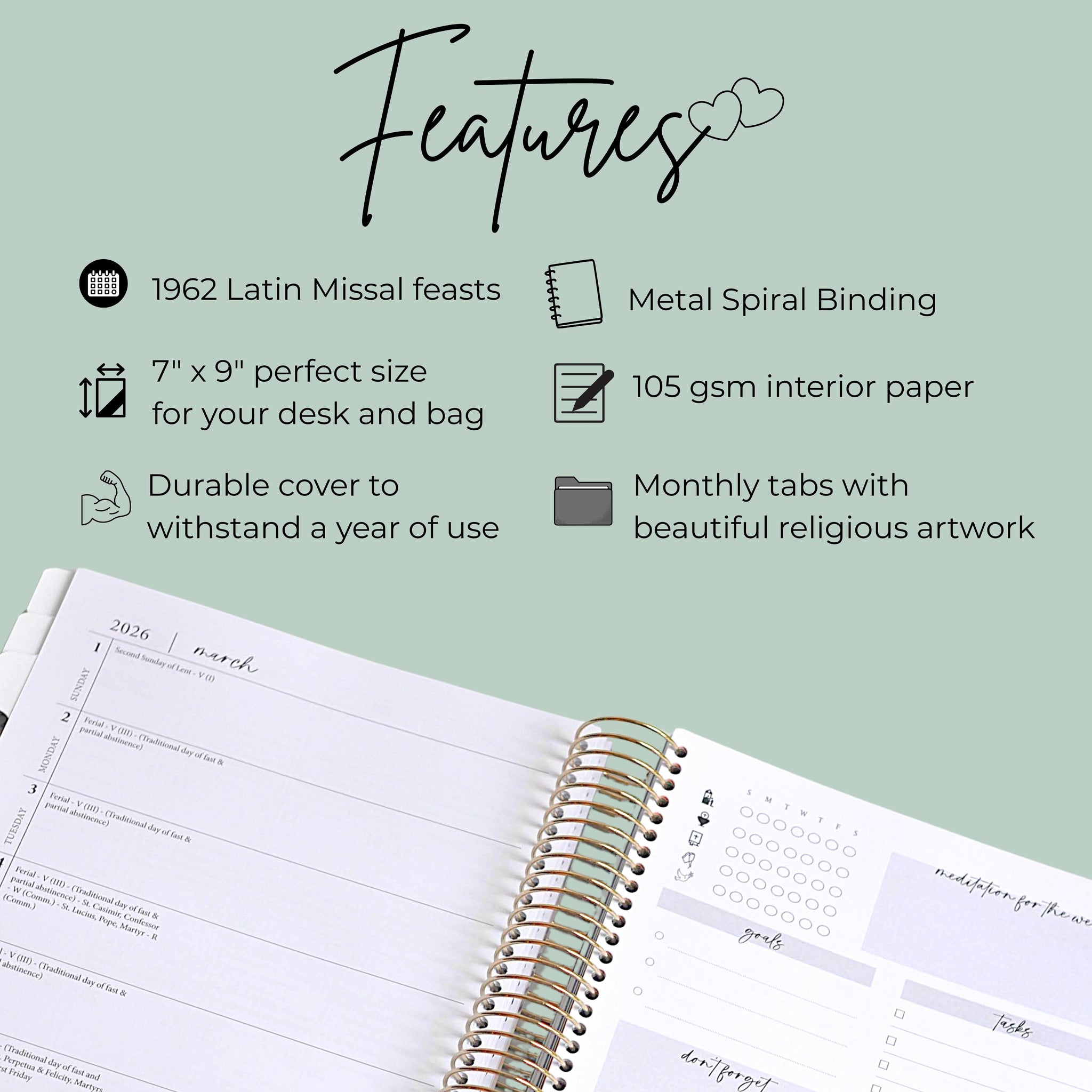 2026 Traditional Catholic Planner: Horizontal Weekly Layout
