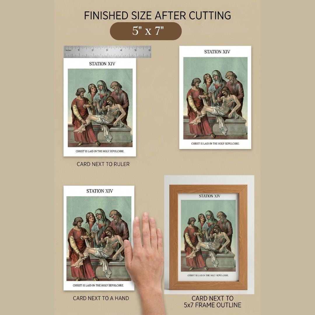 Stations of the Cross Printable for Kids, Catholic Lenten Decor for Home Altar, 14 Station Vintage Wall Cards, Letter A4 Download