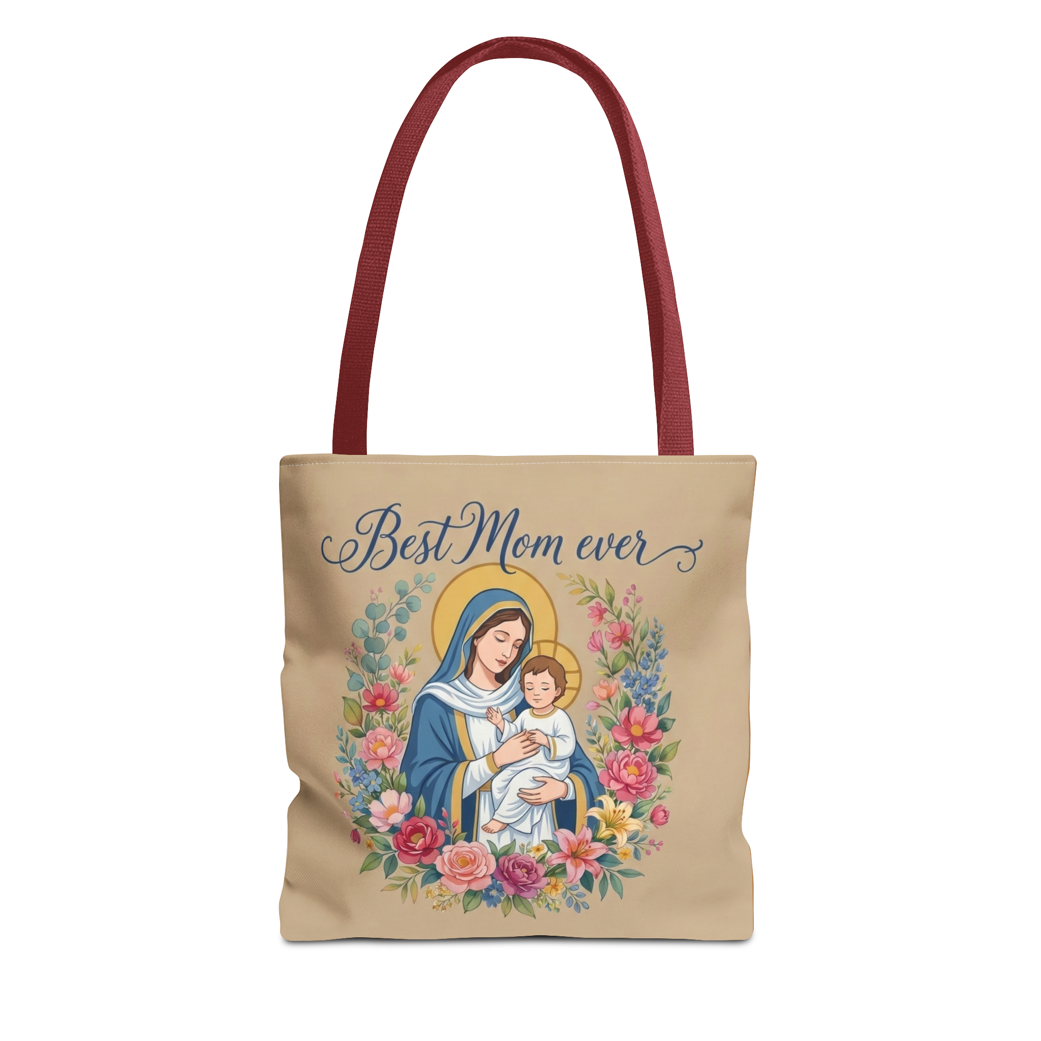 Mother Mary "Best Mom Ever" Floral Tote Bag