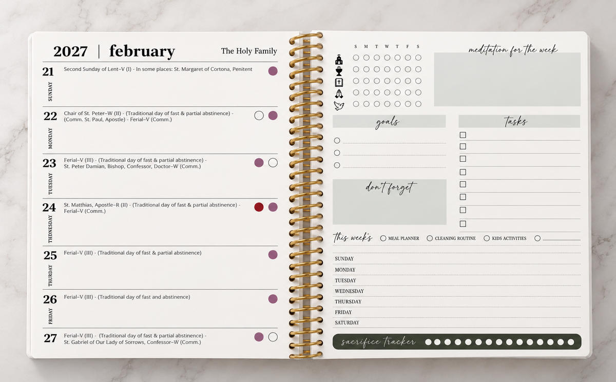PREORDER: 2027 Traditional Catholic Planner, Dashboard Weekly layout (Feasts of the 1962 Missal)
