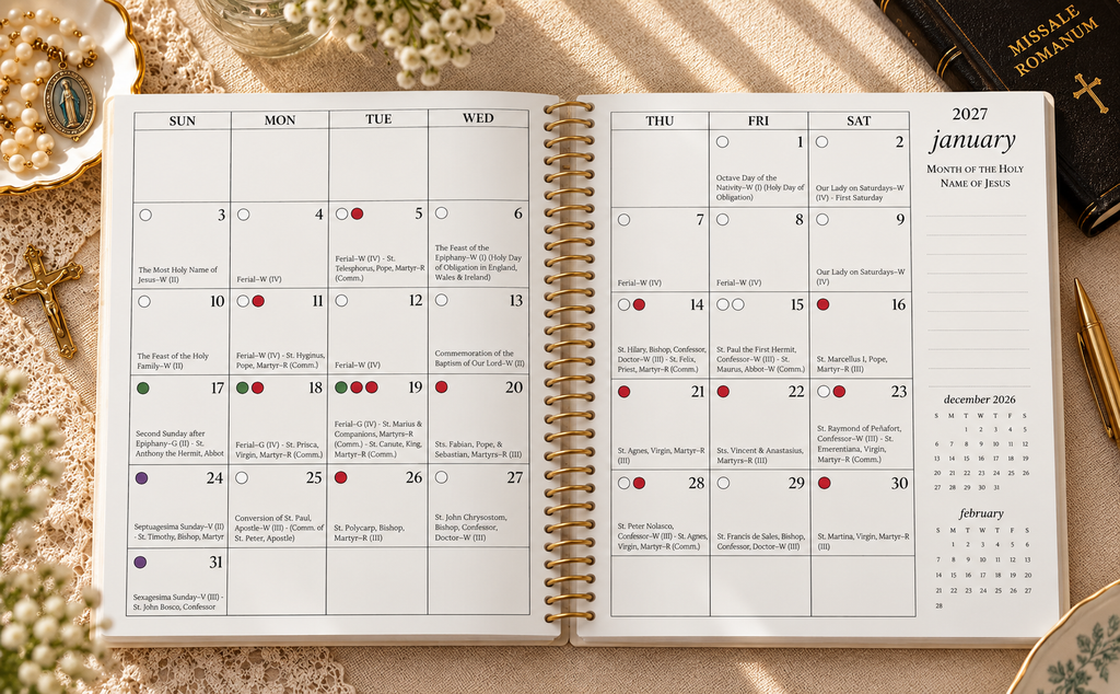 PREORDER: 2027 Traditional Catholic Planner: Horizontal Weekly Layout | 1962 Latin Mass Feasts | Murillo Cover