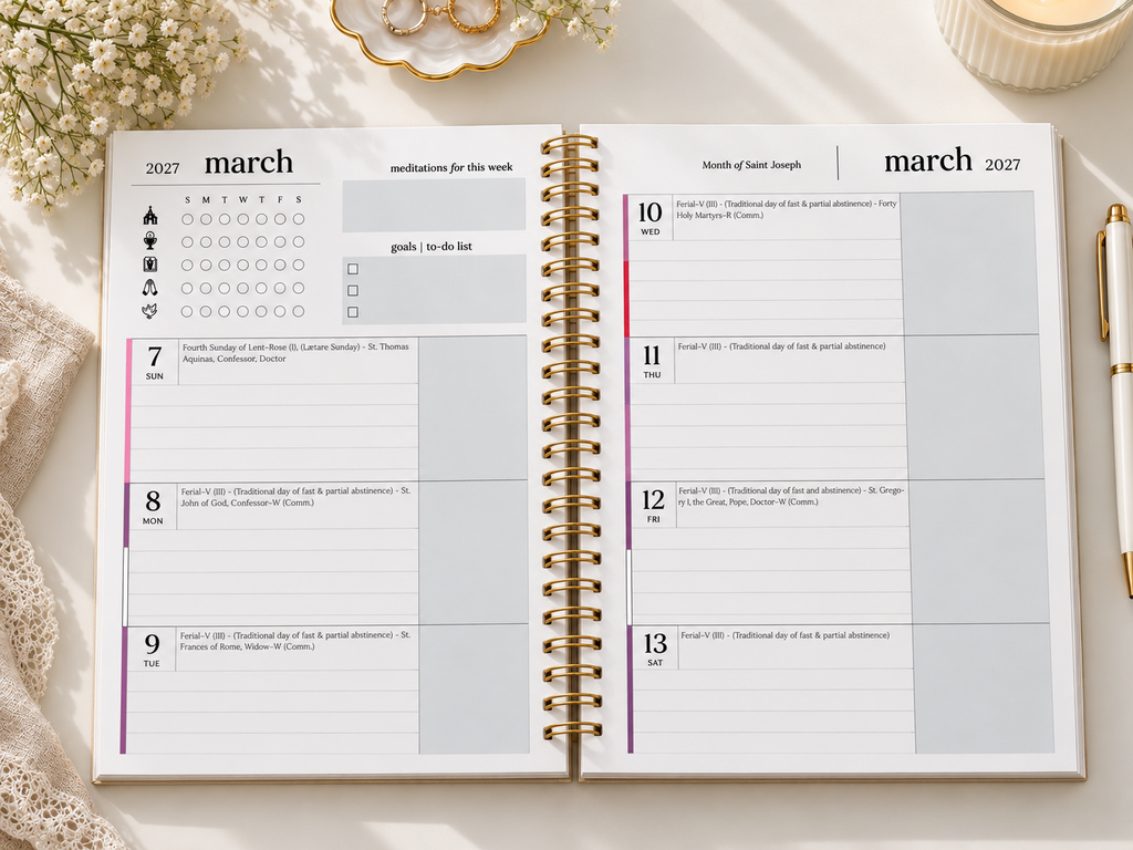 PREORDER: 2027 Traditional Catholic Planner: Horizontal Weekly Layout | 1962 Latin Mass Feasts | Murillo Cover