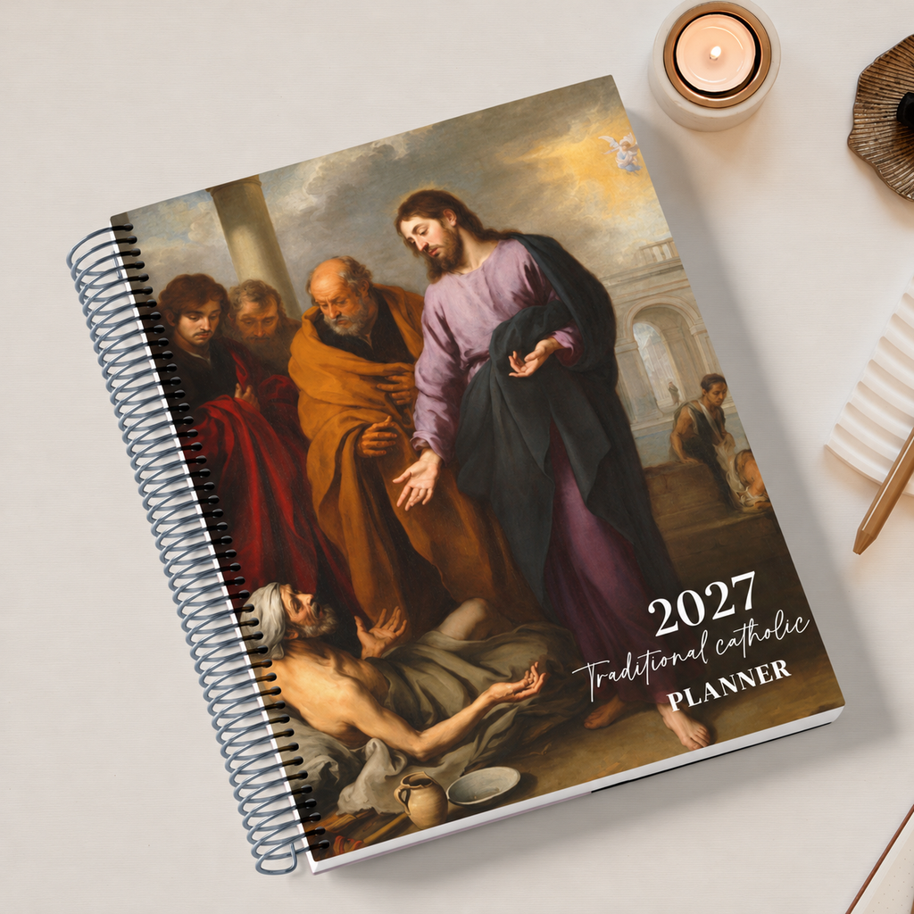 PREORDER: 2027 Traditional Catholic Planner: Horizontal Weekly Layout | 1962 Latin Mass Feasts | Murillo Cover