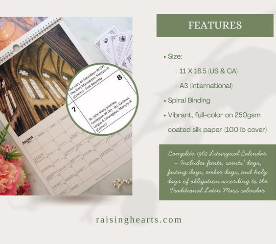 2026 Traditional Catholic Wall Calendar – Feasts from the 1962 Latin Missal (FREE SHIPPING)