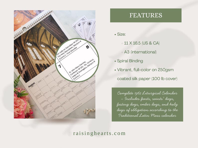 2026 Traditional Catholic Wall Calendar – Feasts from the 1962 Latin Missal (FREE SHIPPING)