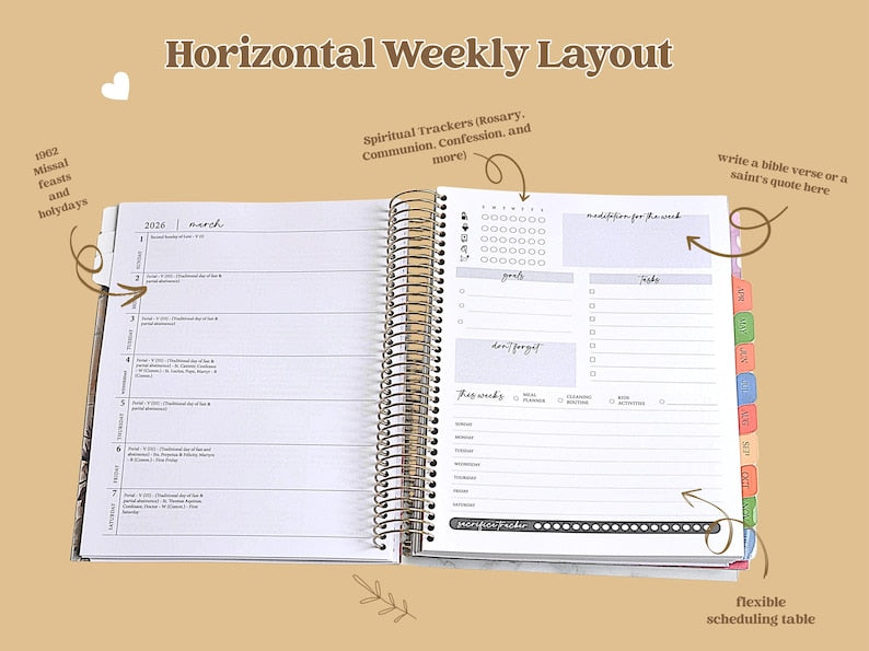 2026 Traditional Catholic Planner: Horizontal Weekly Layout