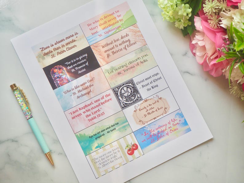 2026 Saints Quote Sticker Sheet – Weeks 37-48 Traditional Catholic feasts