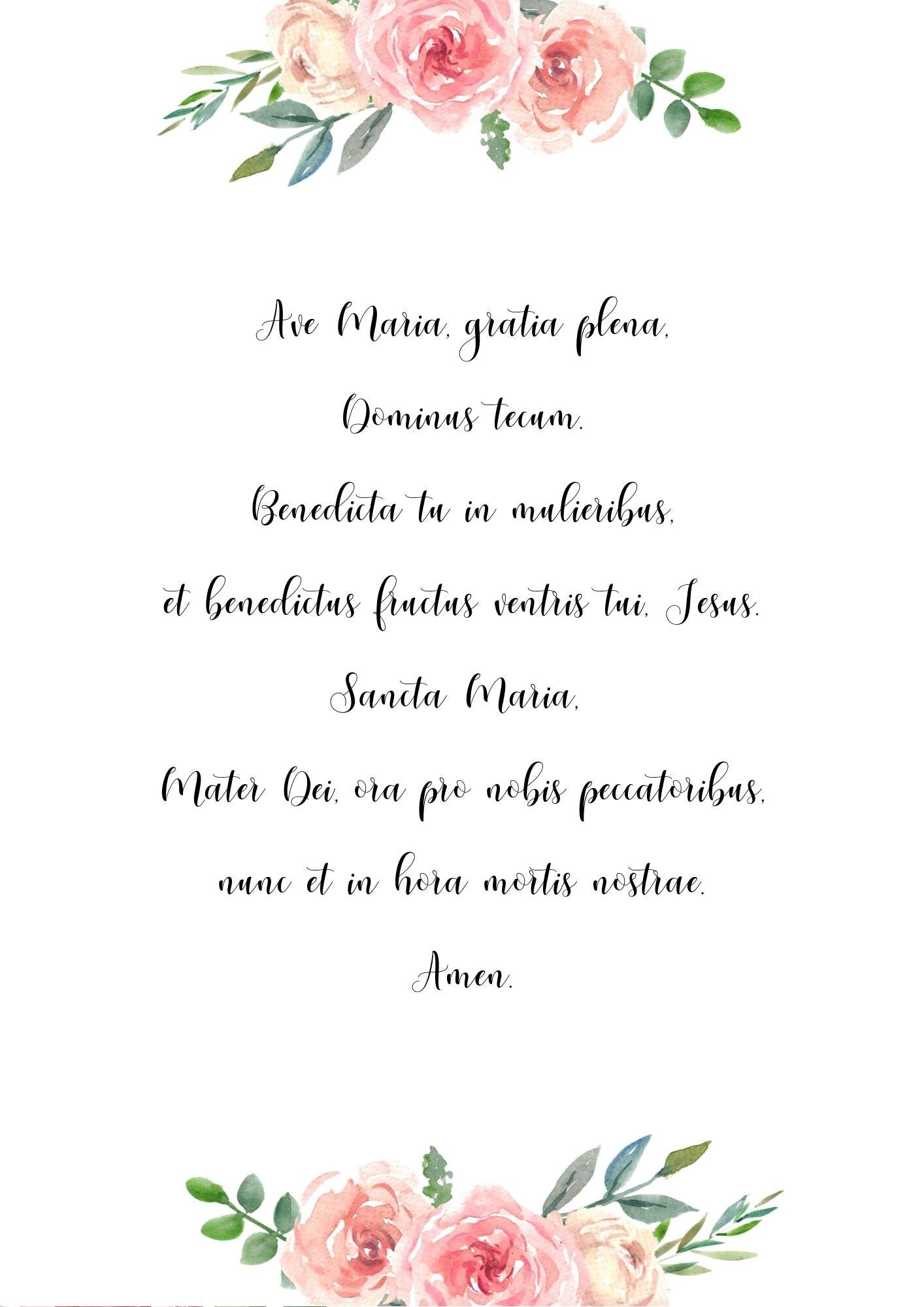 Ave Maria (Hail Mary) Latin Prayer - Printable