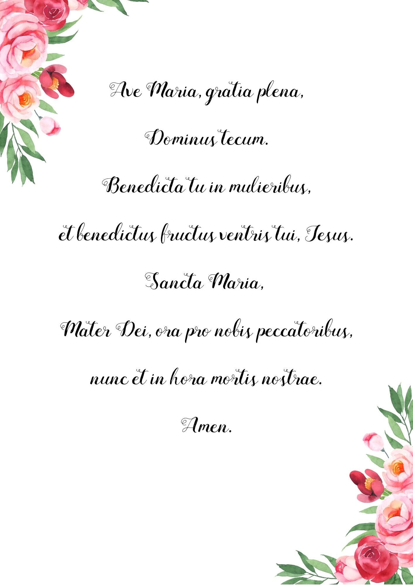 Ave Maria (Hail Mary) Latin Prayer - Printable