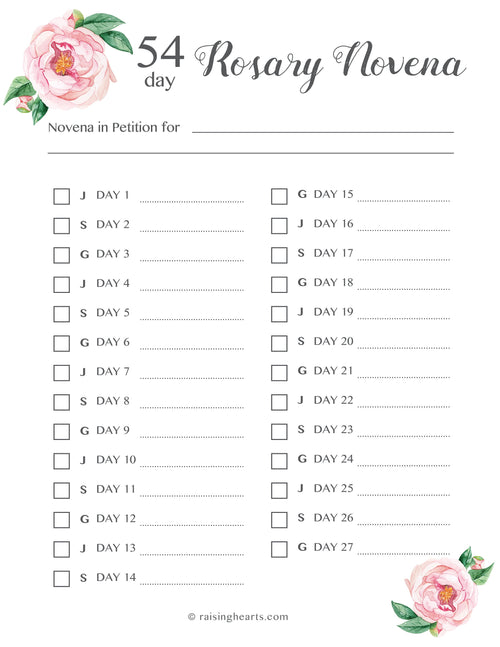 54-day Rosary Novena tracker - For Petition and Thanksgiving | PDF Printable 8.5 x11