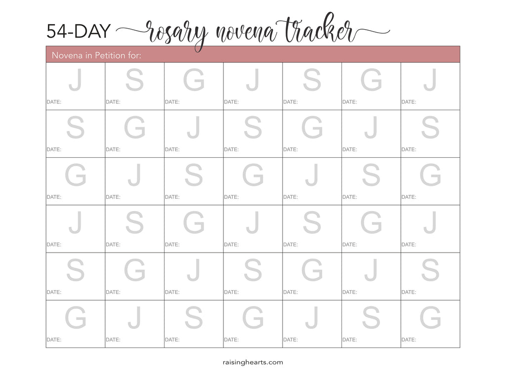 54-day Rosary Novena tracker for Petition and Thankgiving / Catholic printable / Rosary Prayers