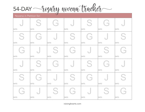 54-day Rosary Novena tracker for Petition and Thankgiving / Catholic printable / Rosary Prayers