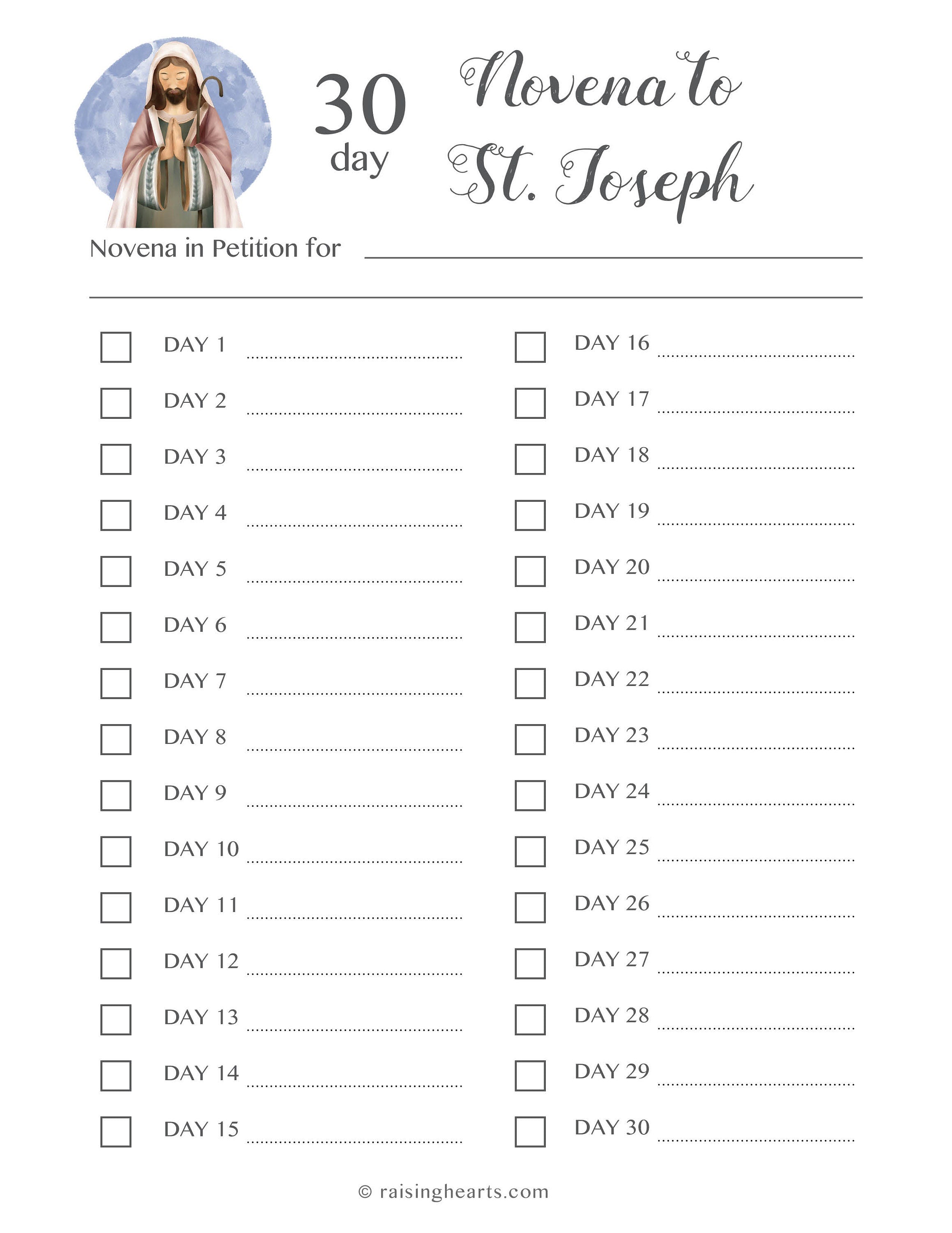 30 day Novena to St. Joseph (Days Tracker)