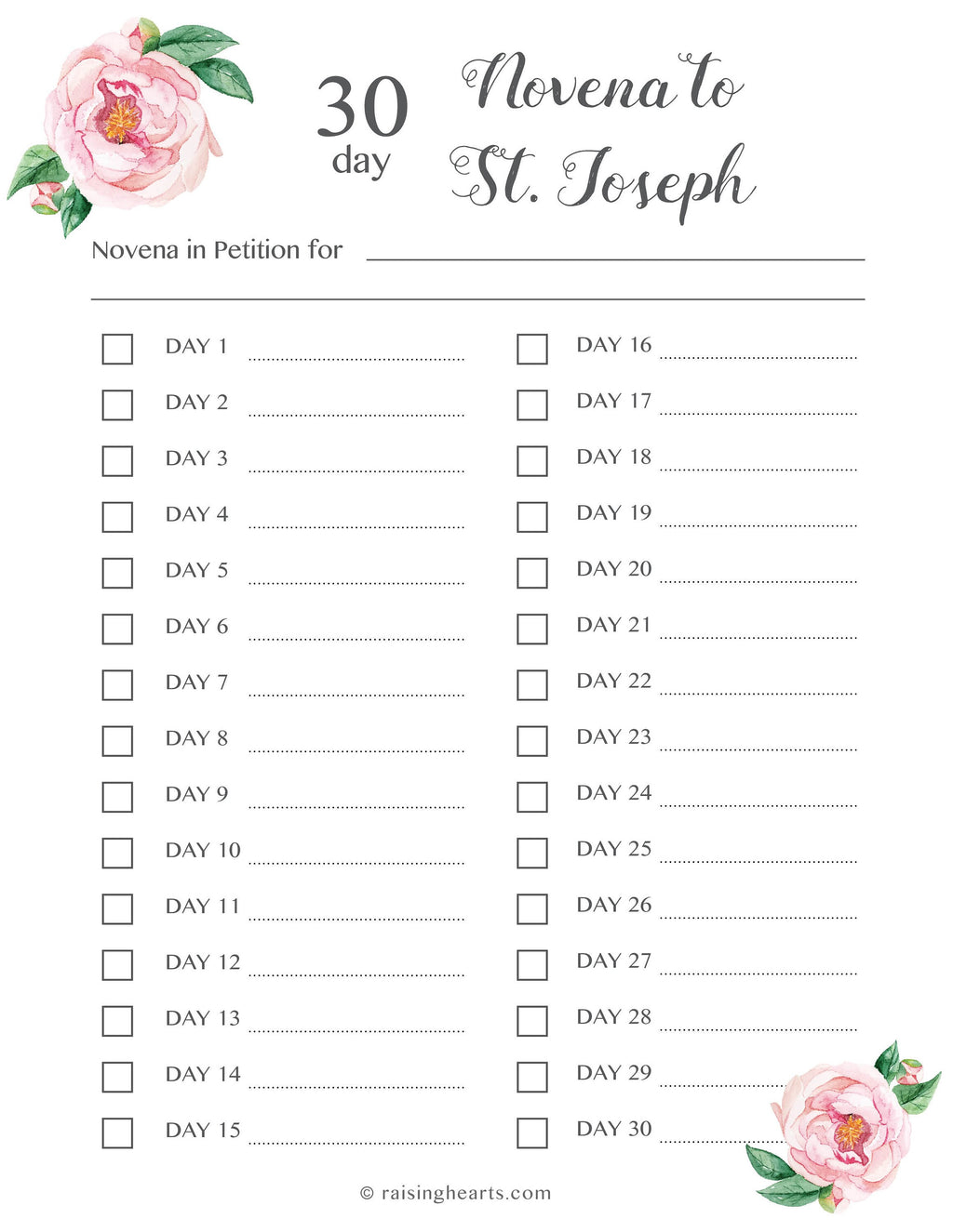 30 day Novena to St. Joseph (Days Tracker)