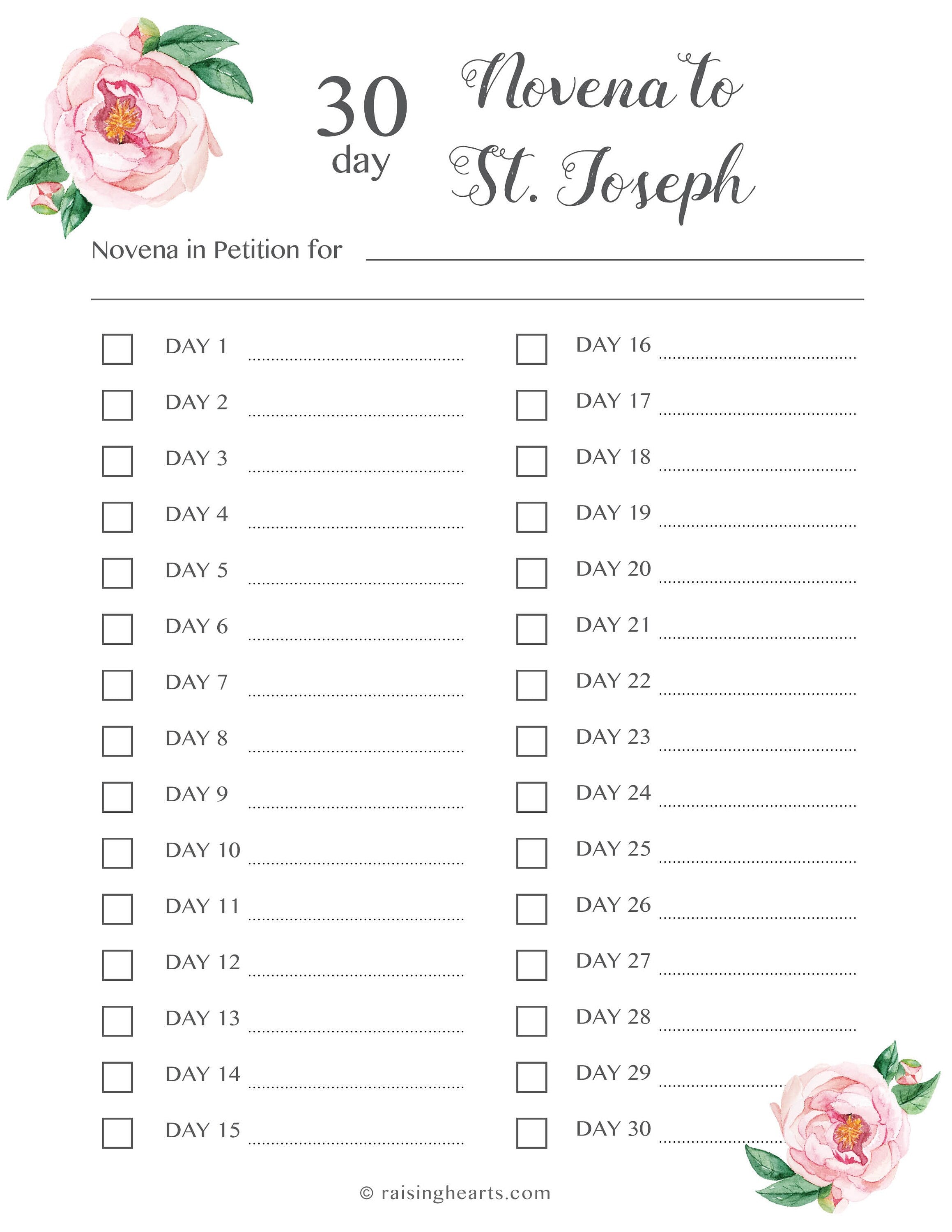 30 day Novena to St. Joseph (Days Tracker)