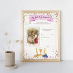 First Communion Certificate for Girls: Pink Floral, Editable (PDF Printable)