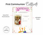 First Communion Certificate for Girls: Pink Floral, Editable (PDF Printable)