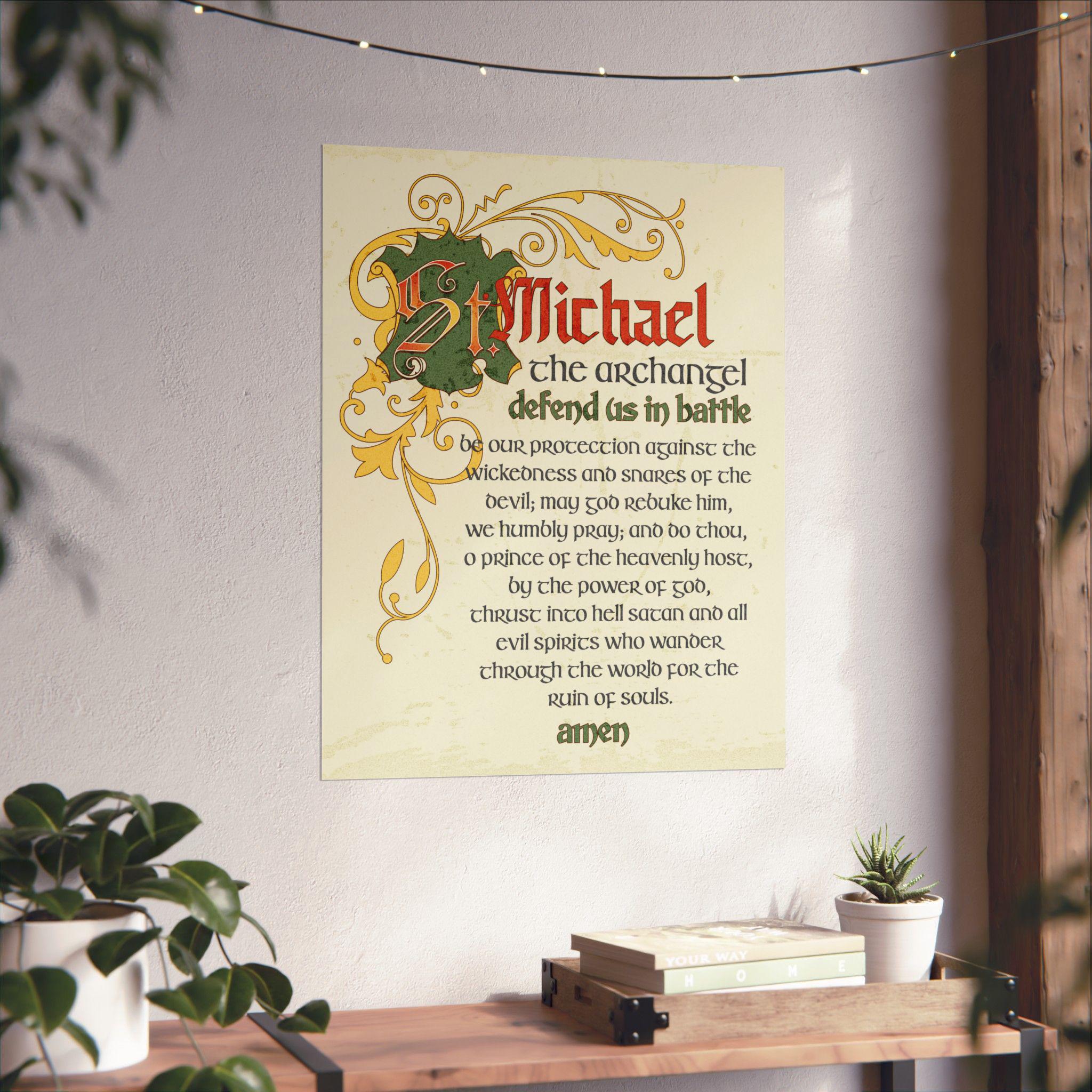 Prayer to Saint Michael Archangel Vertical Poster, Matte Wall Art, Religious Home Decor, Catholic Gift, Spiritual Wall Hanging, Christian