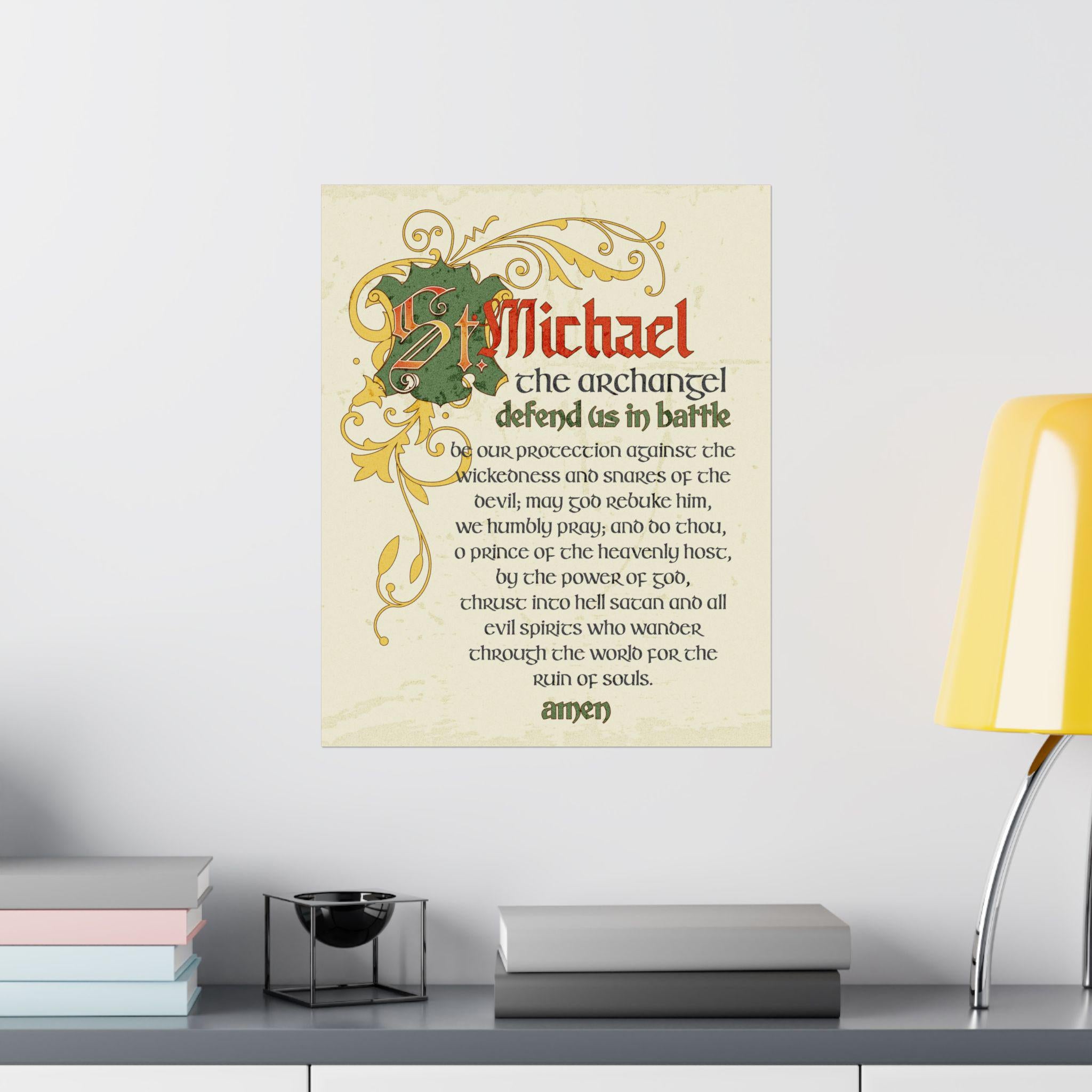 Prayer to Saint Michael Archangel Vertical Poster, Matte Wall Art, Religious Home Decor, Catholic Gift, Spiritual Wall Hanging, Christian
