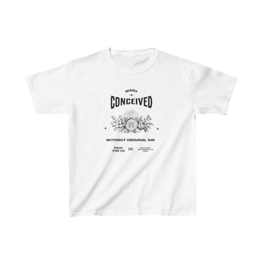 Kids Mary Conceived Without Original Sin Catholic Tee, Religious Youth Shirt